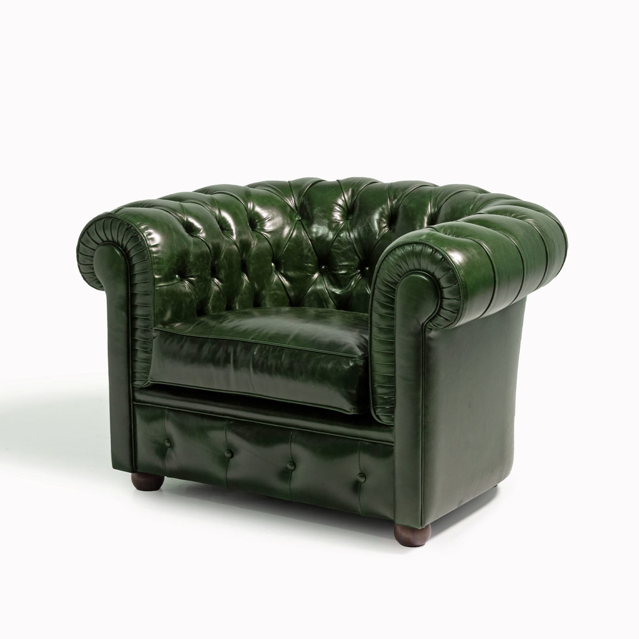 Chesterfield Green Leather Armchair - Alternative view 1