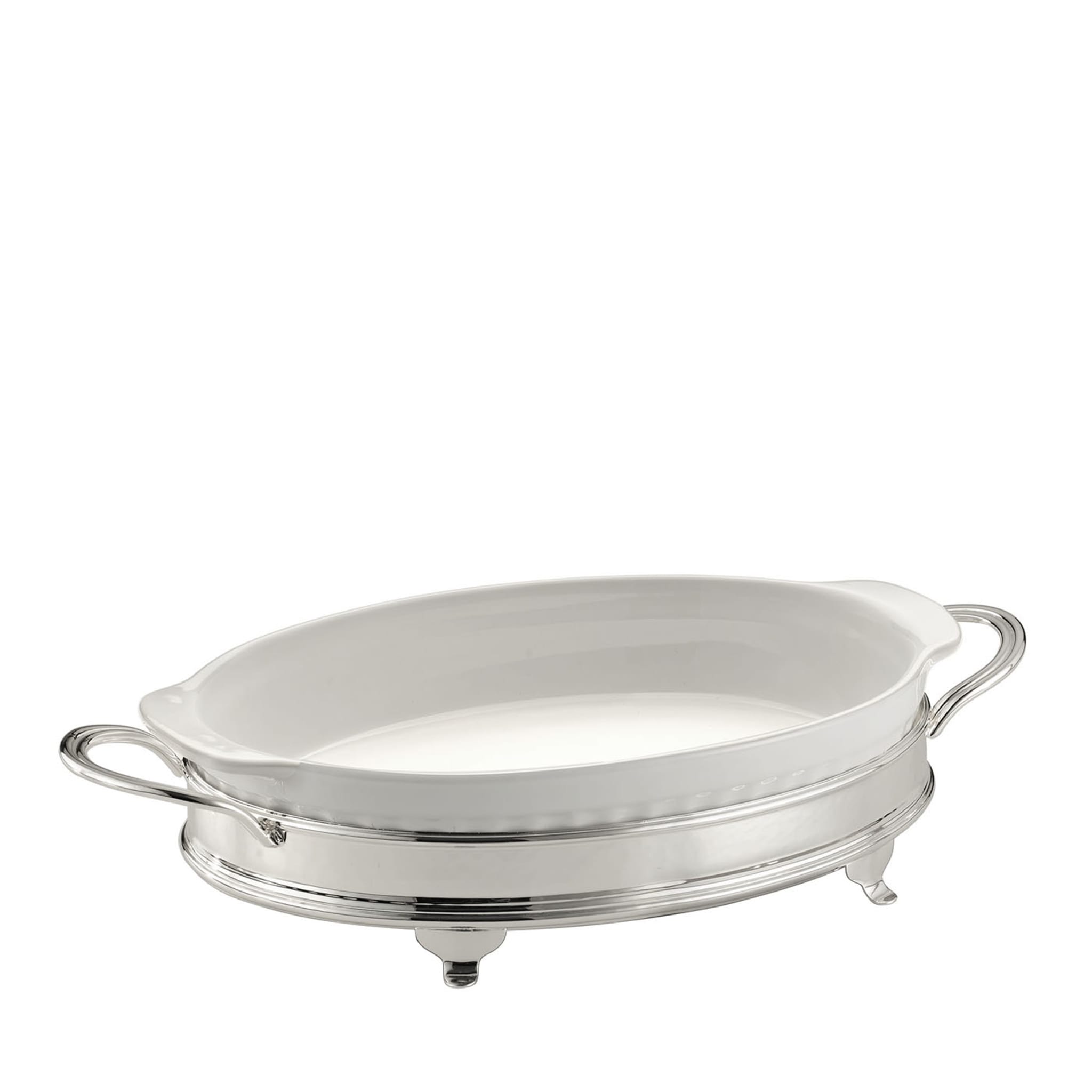 Oval Baking Dish with Two-Handle Silver Holder - Main view