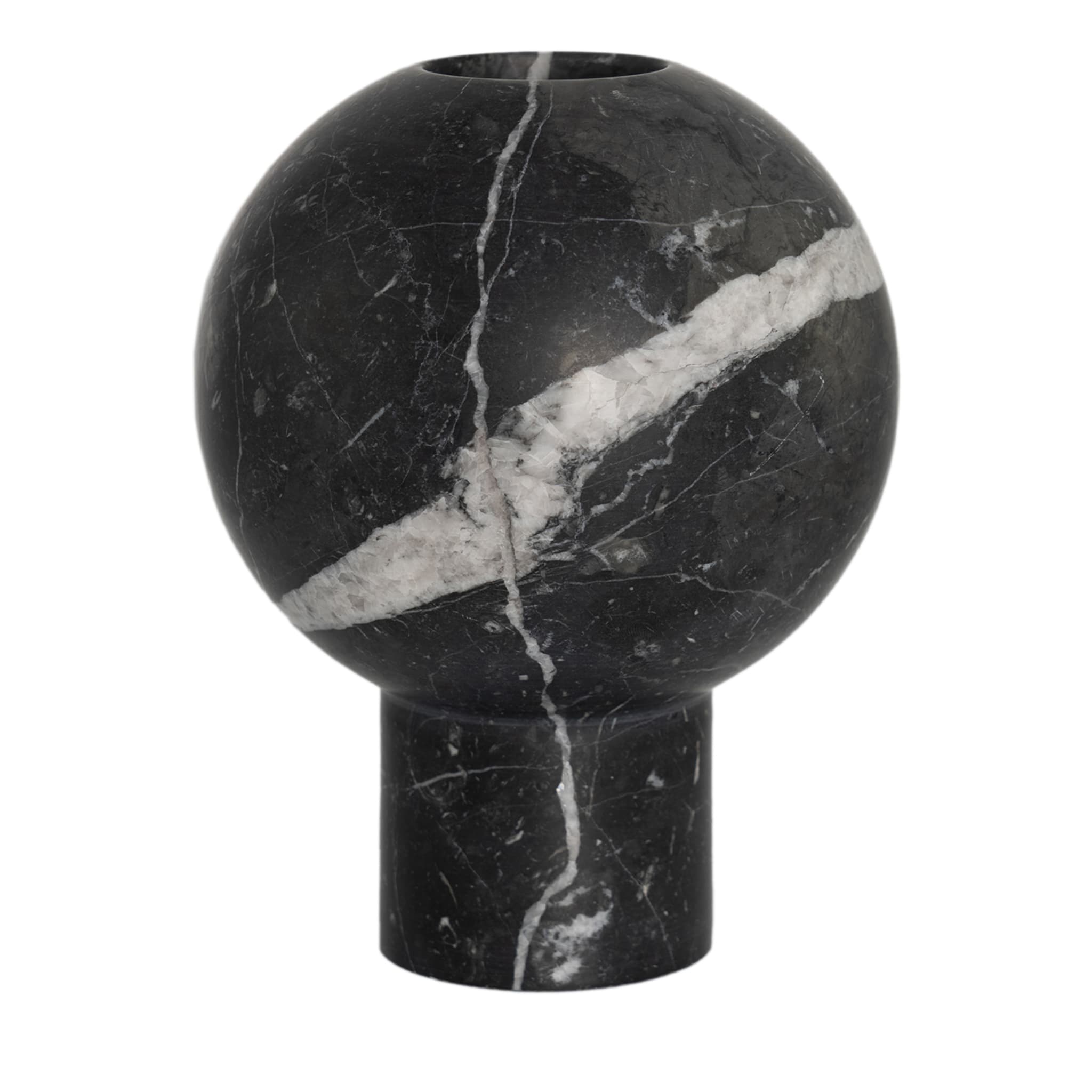 Vaso minimalista a sfera in marmo nero di Marquina - Vista principale