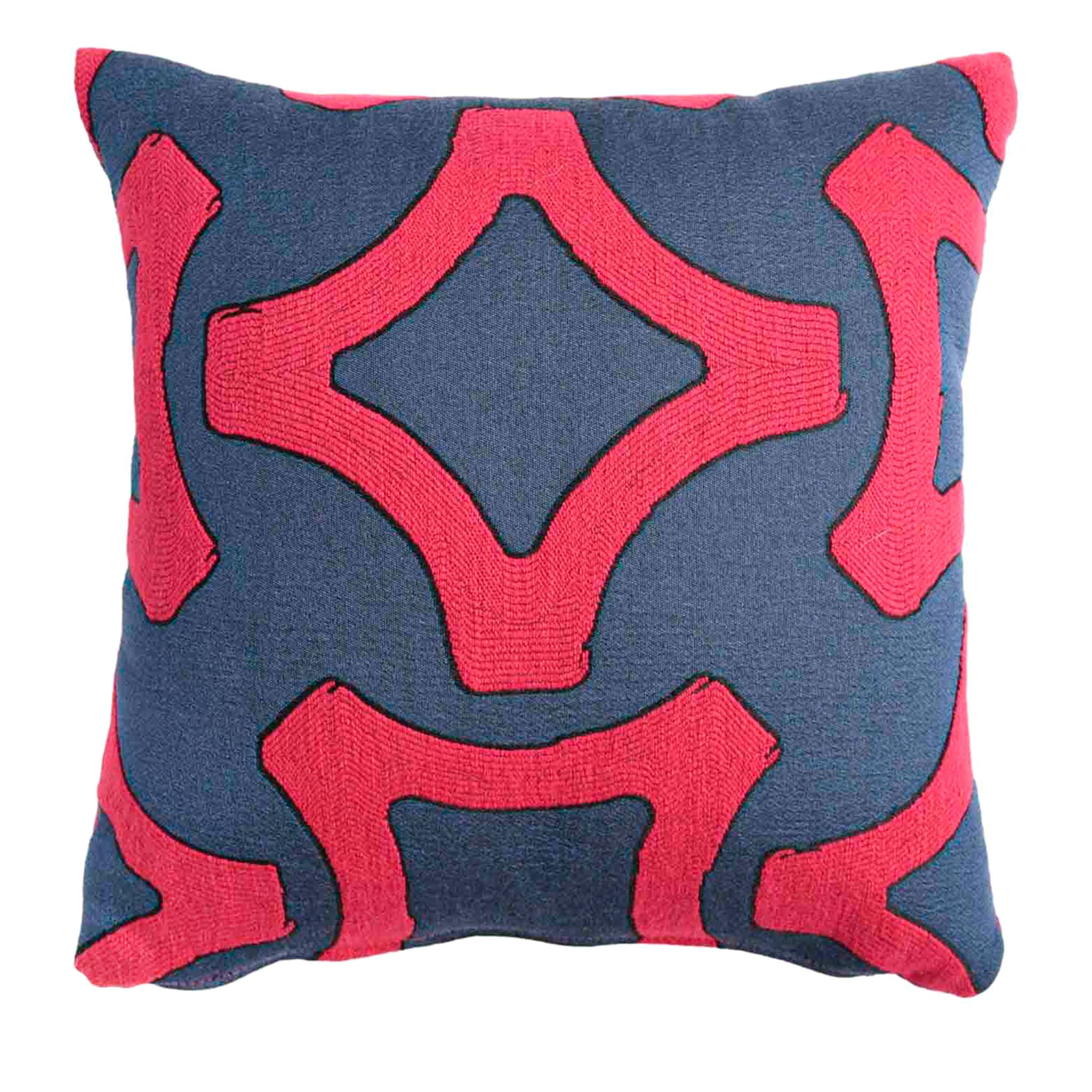 Carrè Large Patterned Blue and Fuchsia Square Cushion - Main view