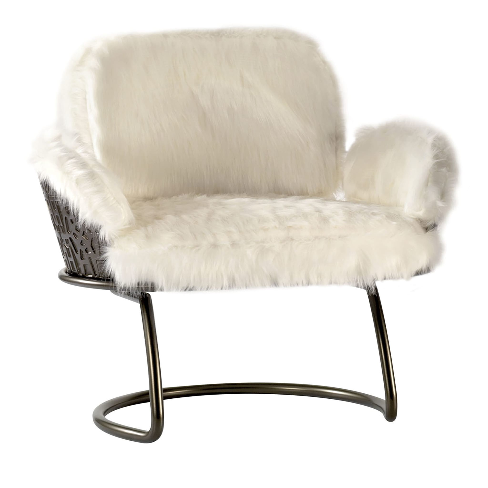 70s White Furry Armchair - Main view