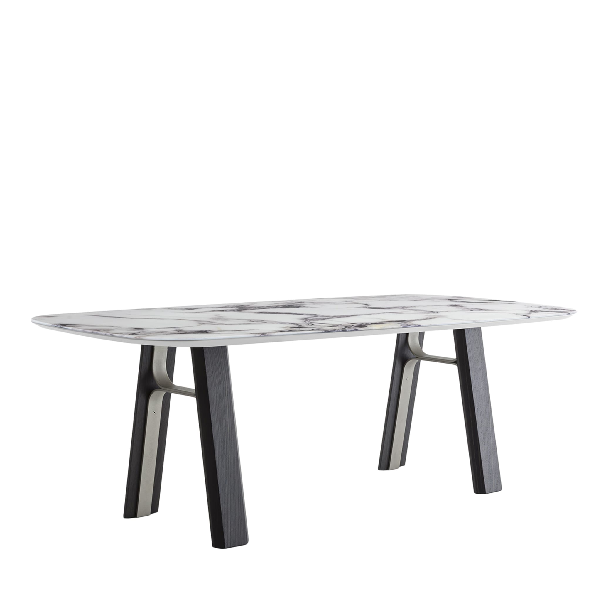 Bridge Trinity Tisch mit weißem Marmor und Eichenholz-Effekt - Hauptansicht