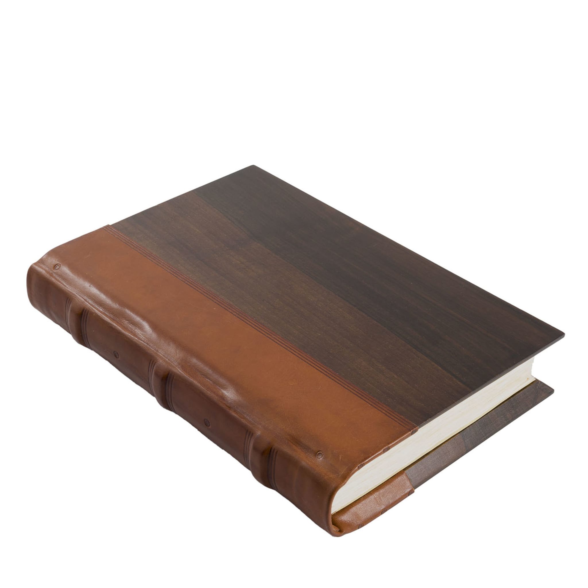 Libro con lomo de cuero cosido a mano y madera antigua - Vista principal