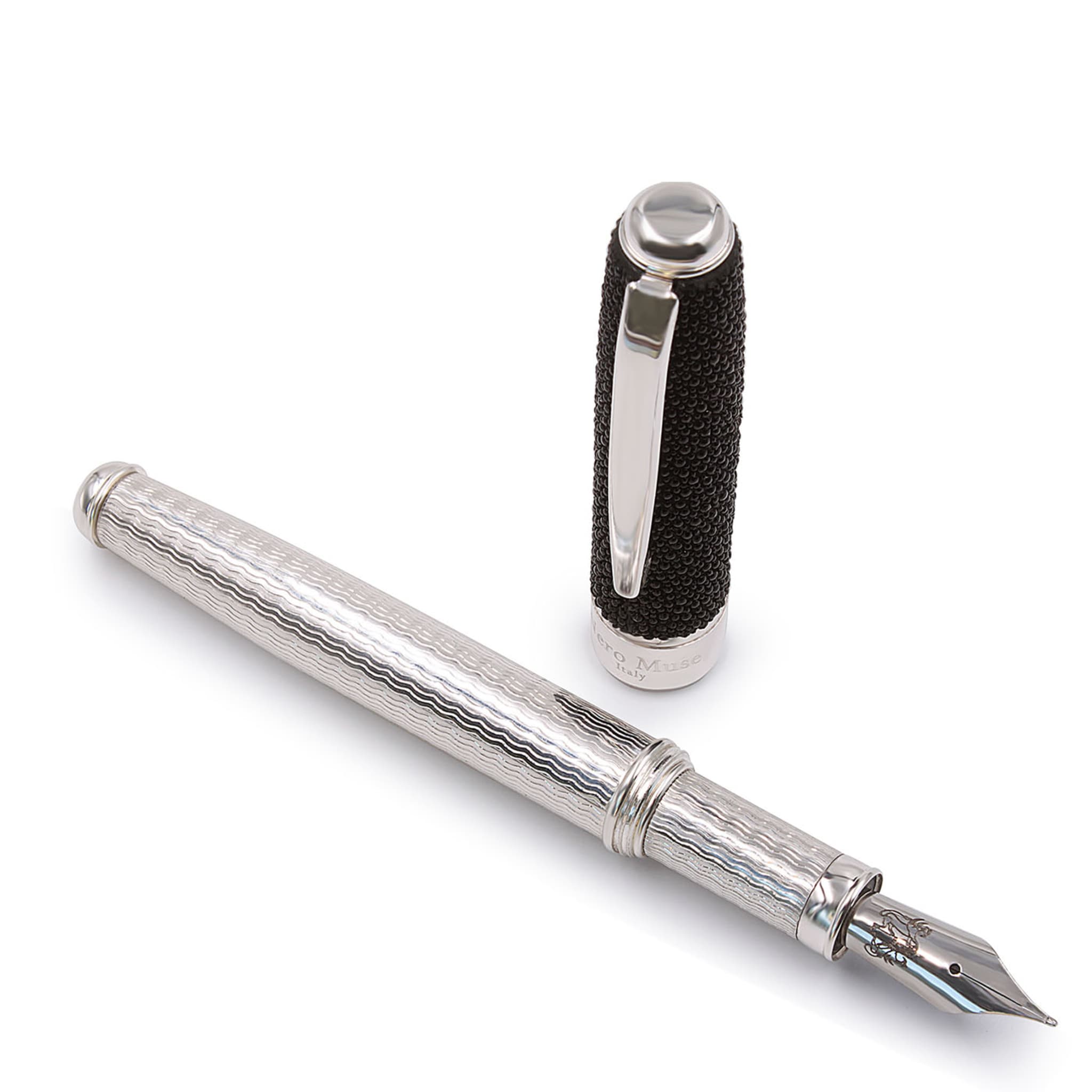 Black Galuchat Leather Silver Fountain Pen - Alternative view 1