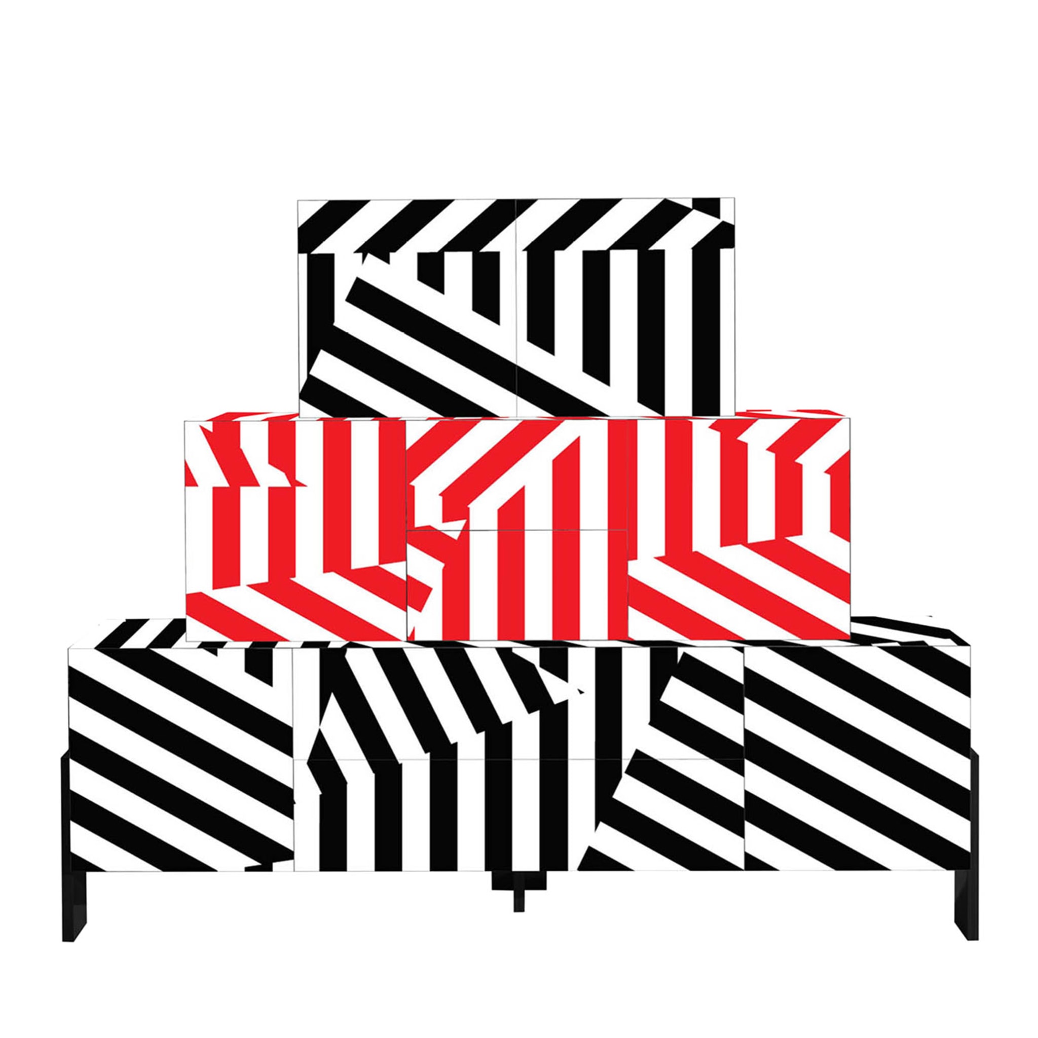 Ziqqurat 3-Module Striped Red/White/Black Cabinet by Driade Lab - Vue principale