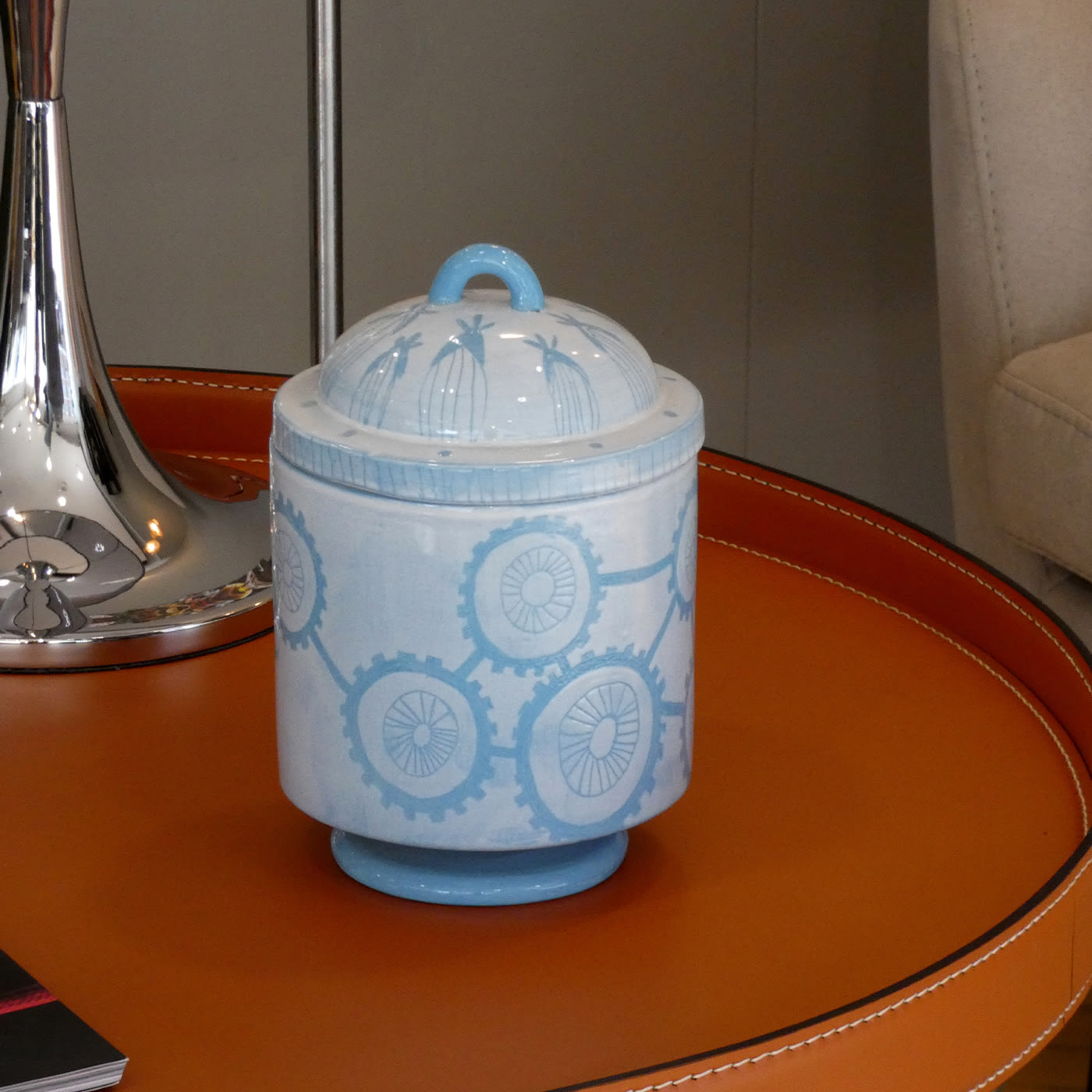 Rotelle Light Blue Vase with Lid - Lou Arte Ceramica