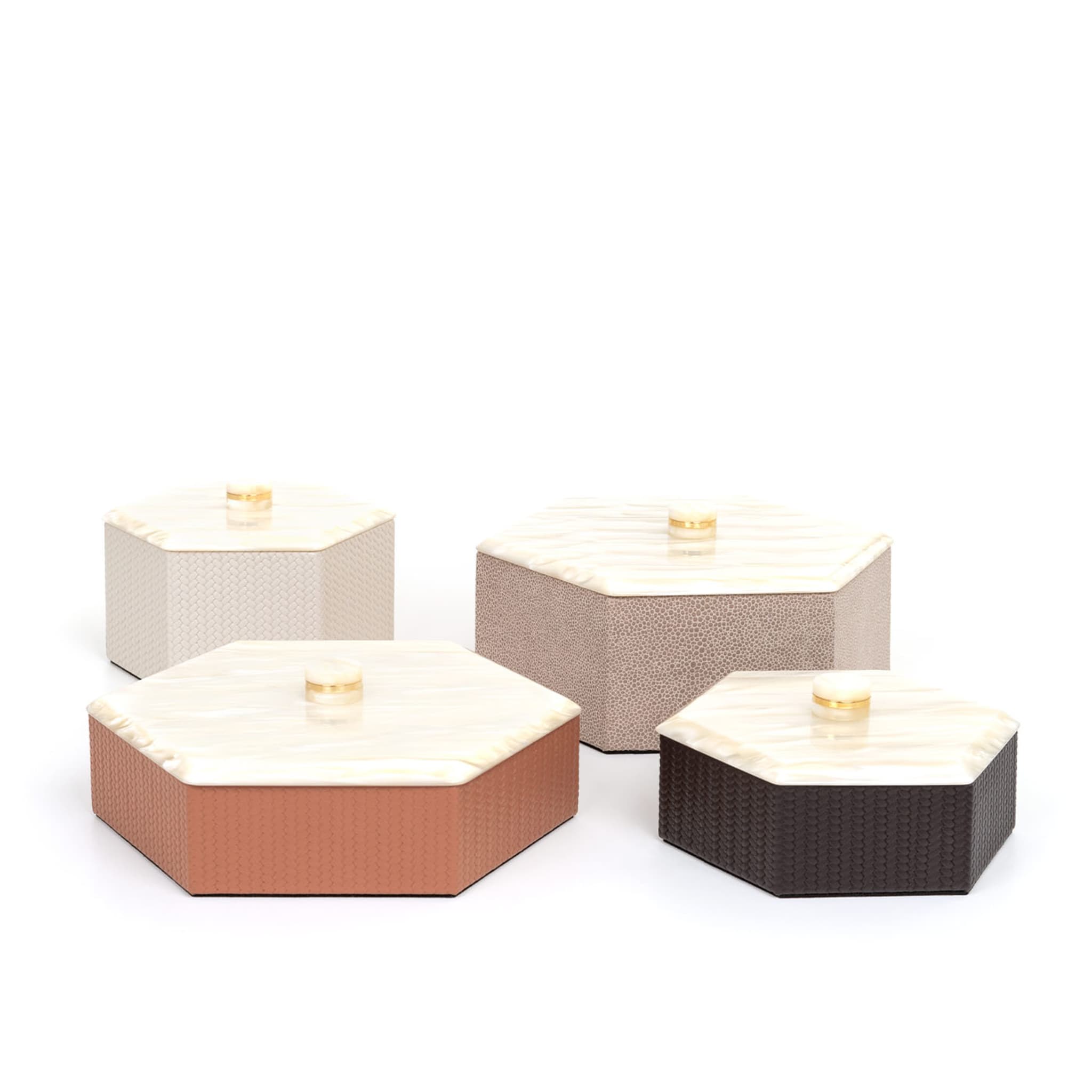 Kelly Low Small Hexagonal-Cut Brown Box with Lid - Alternative view 1