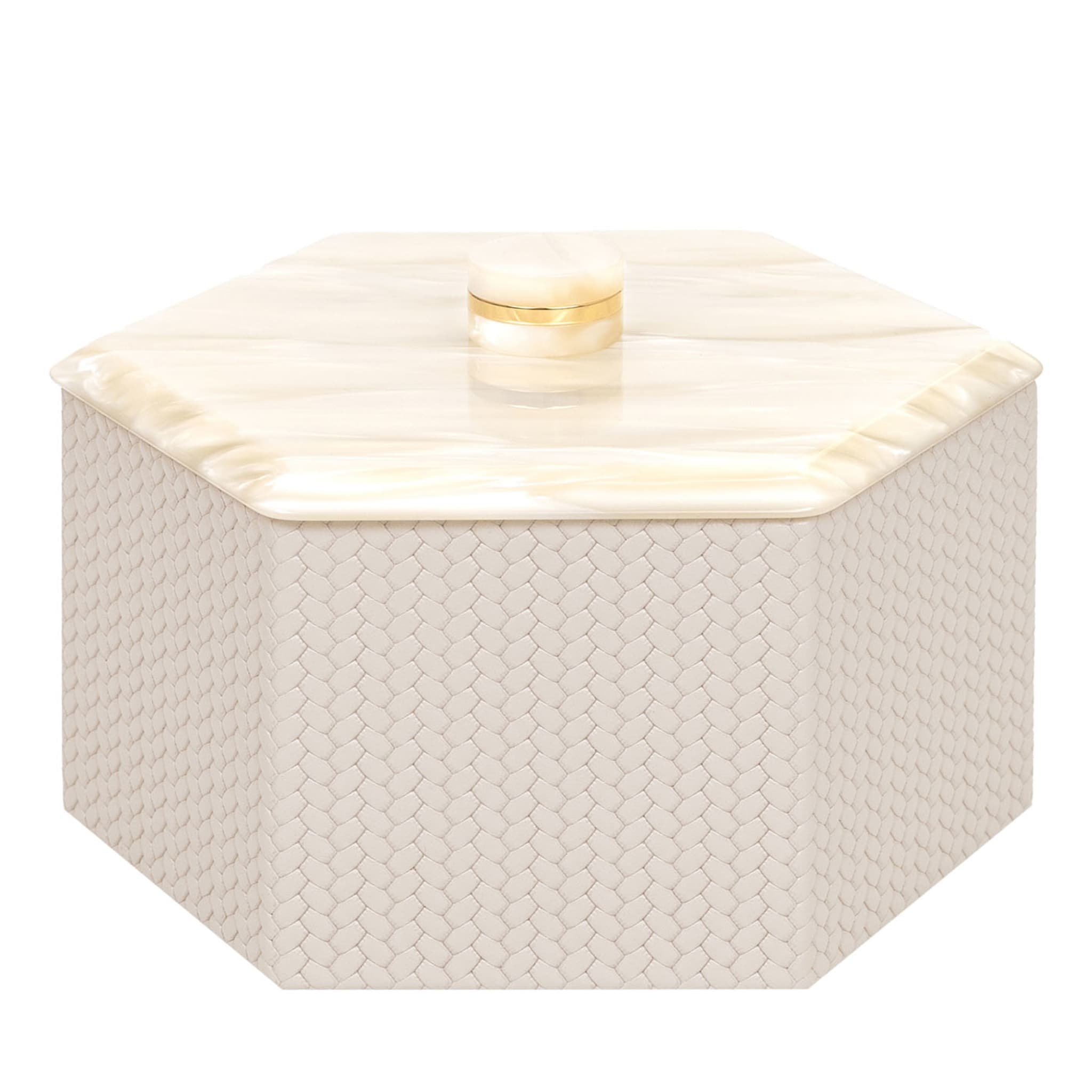 Kelly Small Tall Hexagonal-Cut Cream Box with Lid - Main view