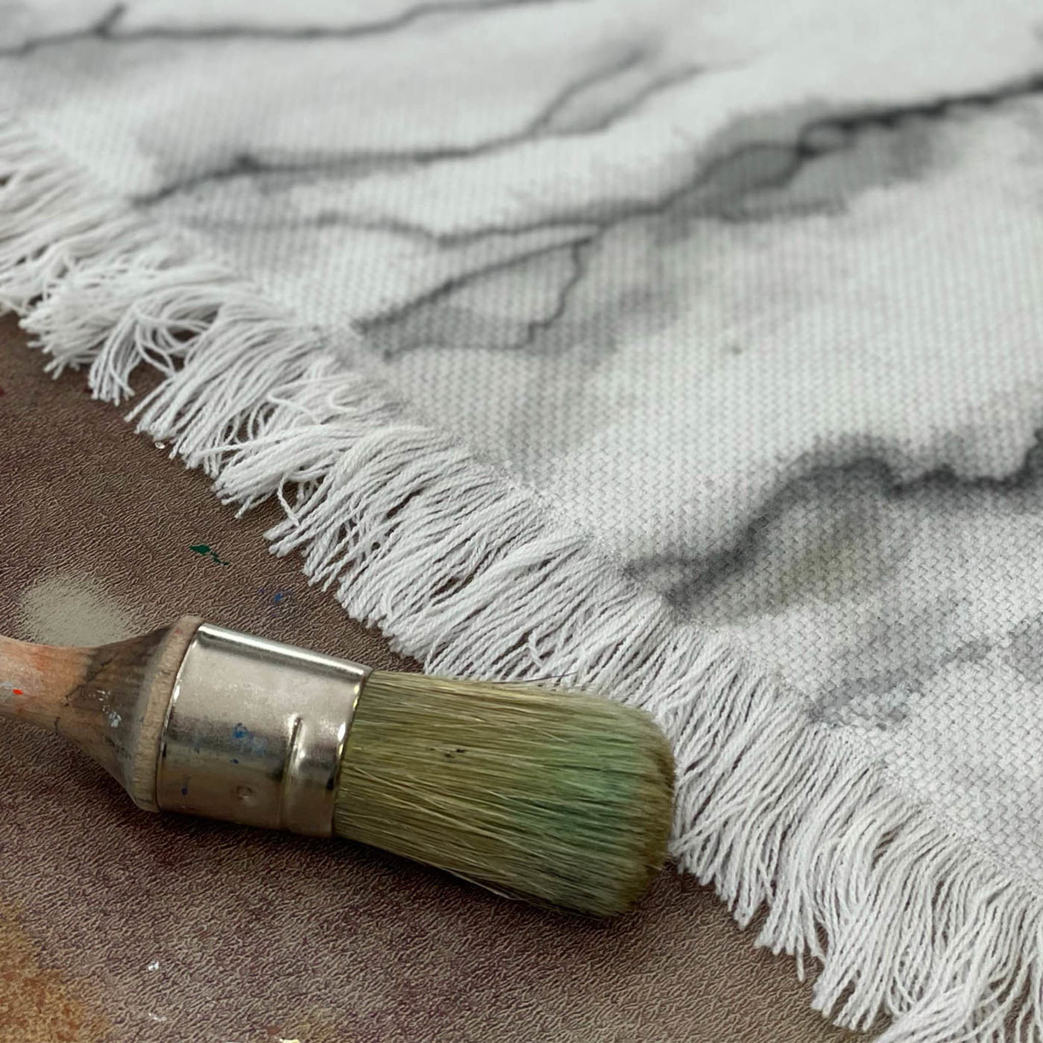 Marmo Fringed Gray Handpainted Blanket - Alternative view 5