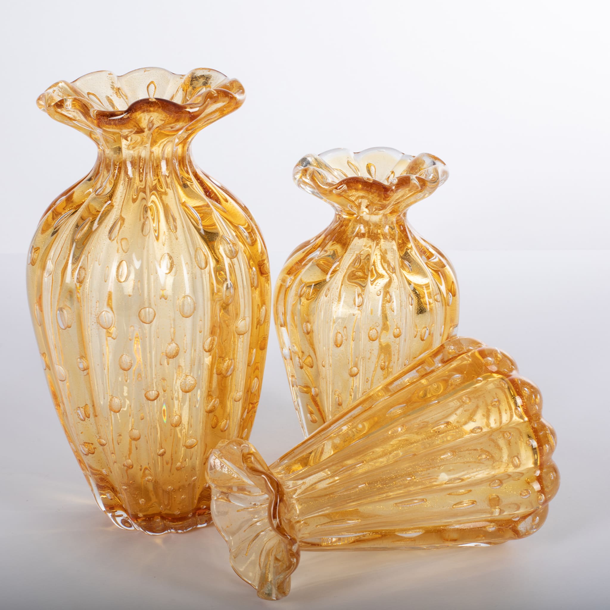 1950 Amber Set of 3 Vases with Gold Bubbles - Alternative view 2