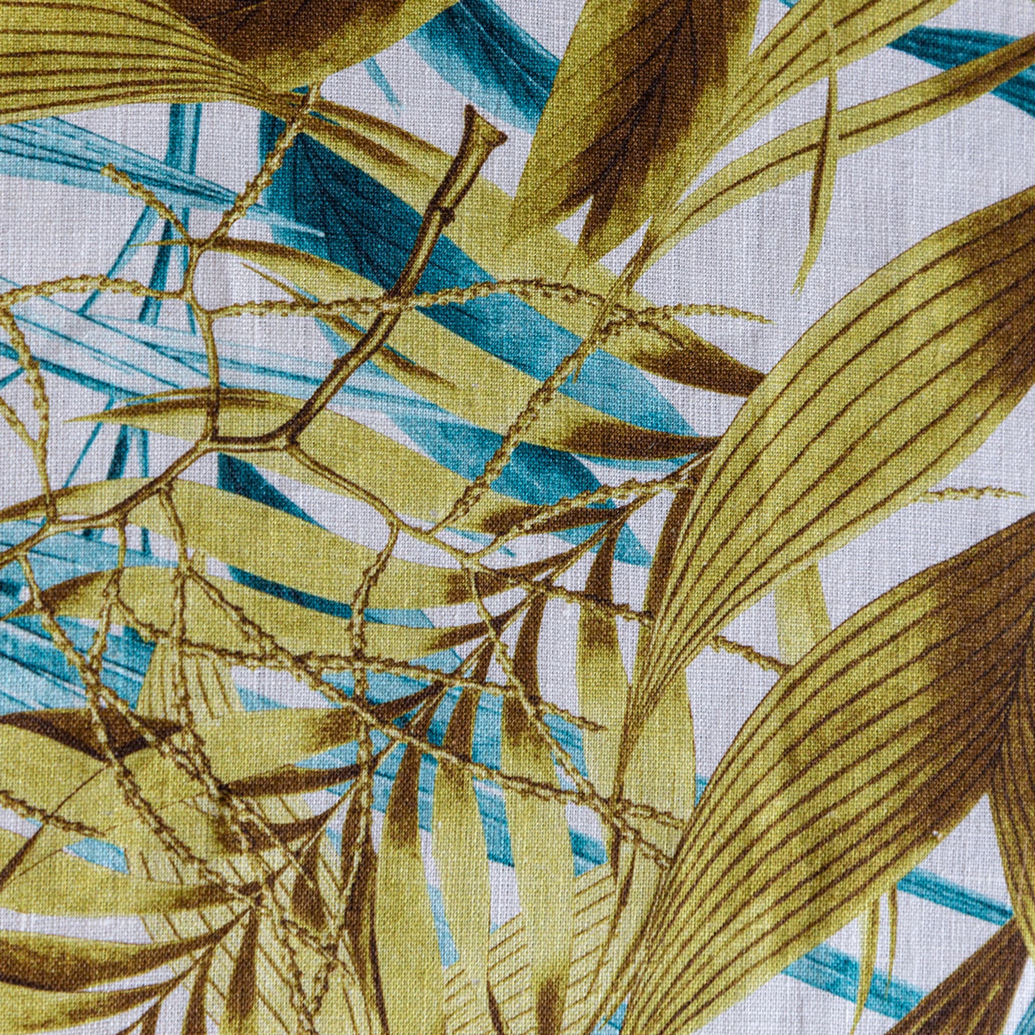 Las Palmas Linen Tablecloth With Turquoise And Yellow Palm Leaves - Alternative view 3