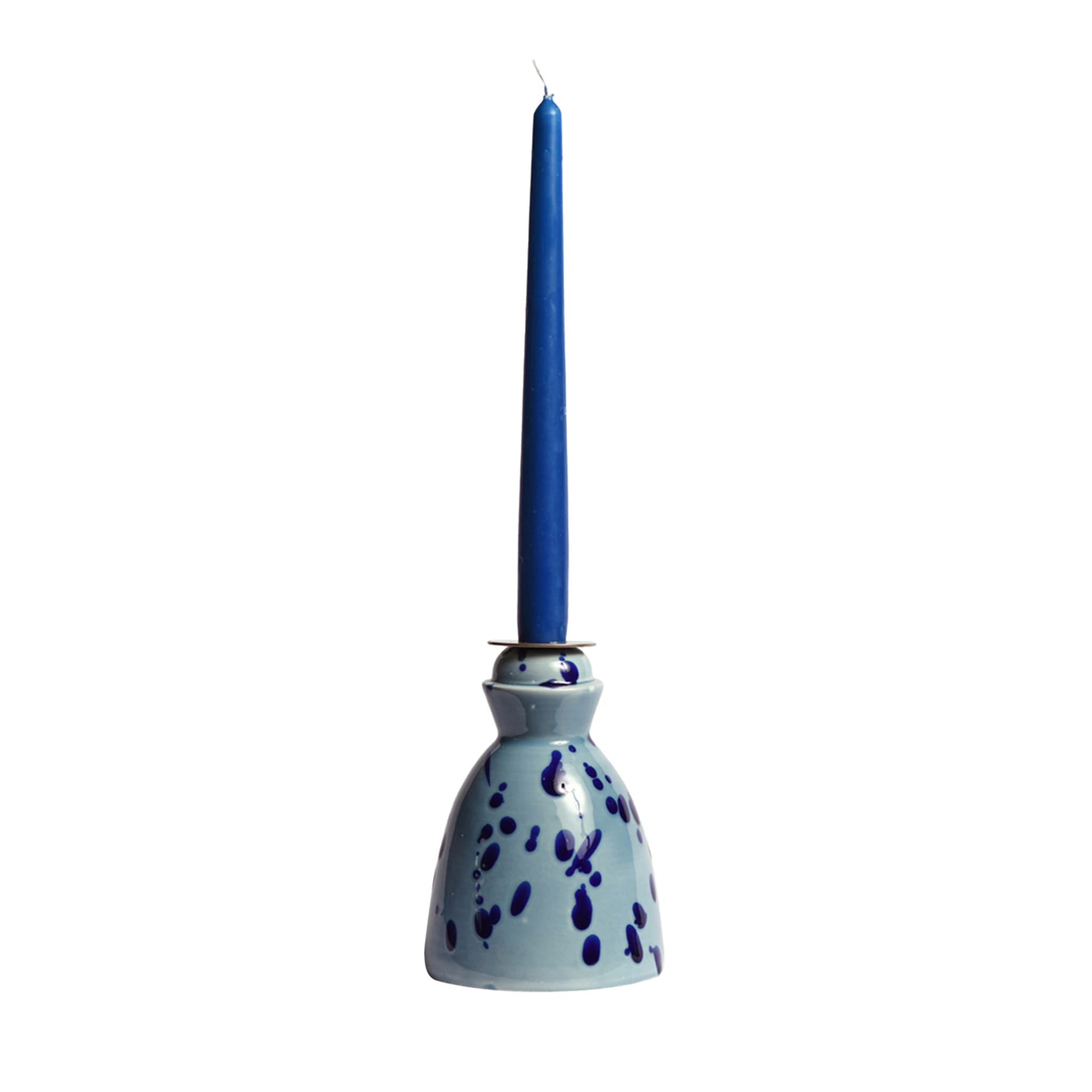 Candelero de cerámica azul con 4 velas de cera de abeja - Vista principal