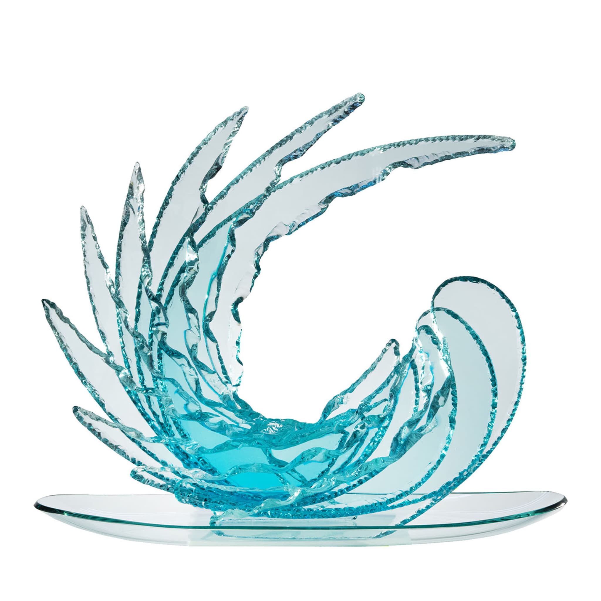 Scultura in cristallo d'onda con acquamarina  - Vista principale