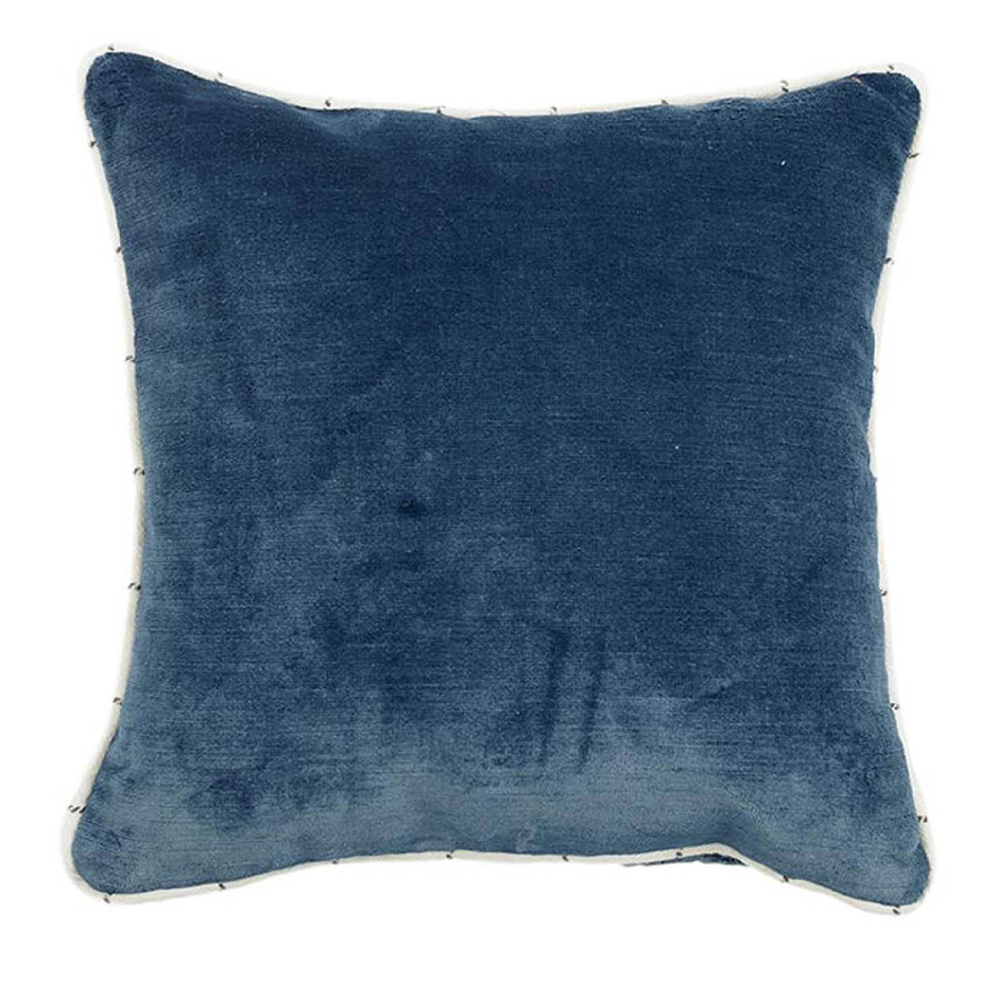 Blue Linen Velvet Carré Cushion and jacquard fabric - Main view