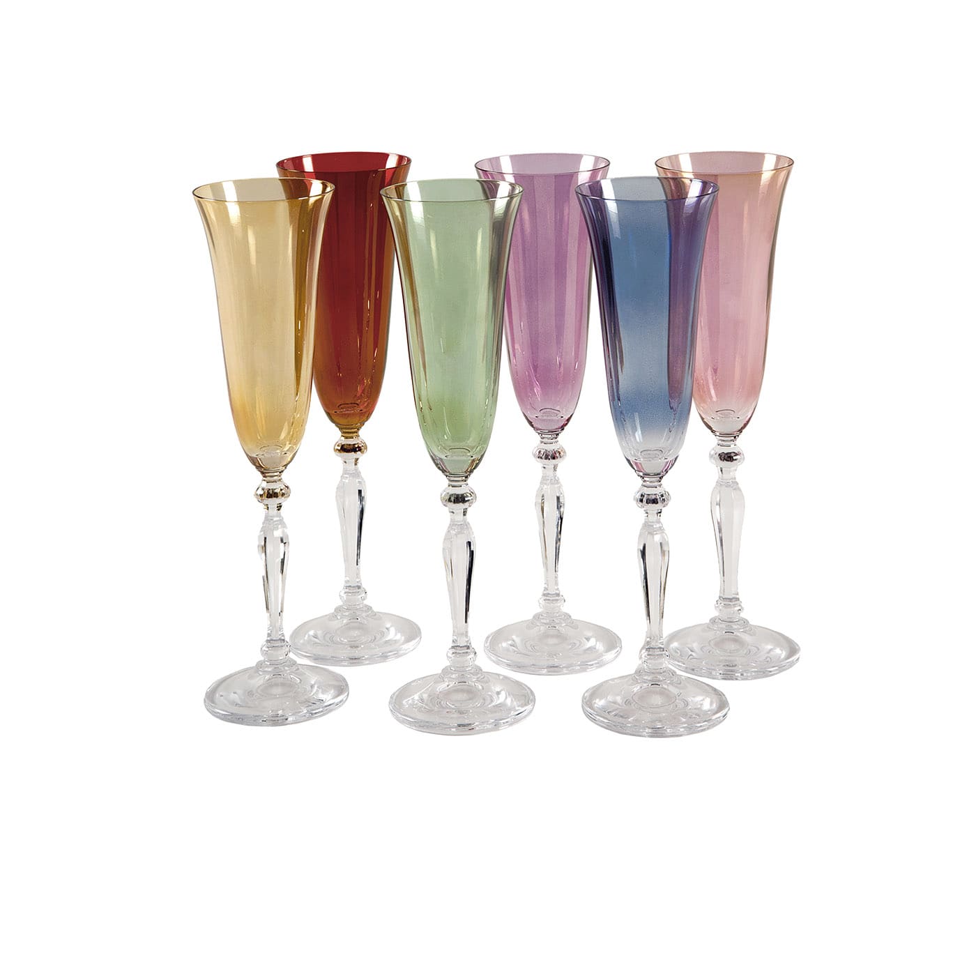 Polychrome Set of 6 Champagne Flutes