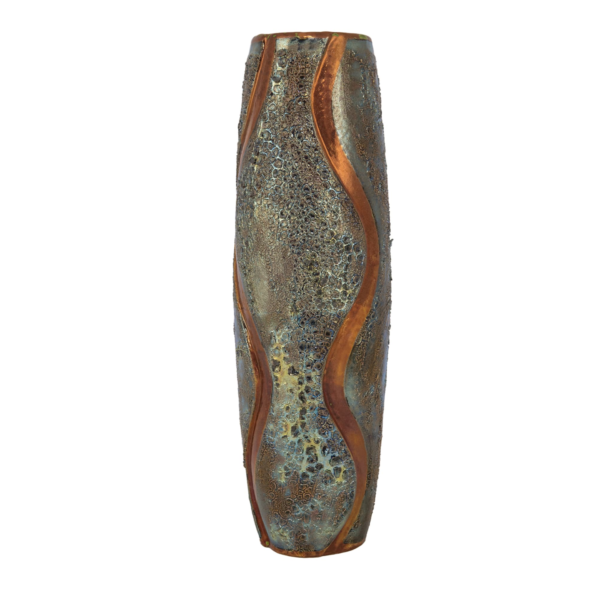 Vase en cuivre et argent lustré avec croûte - Vue principale