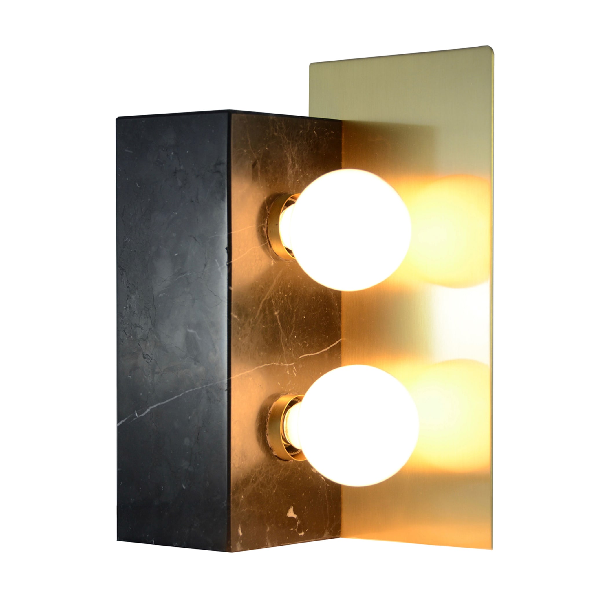 "Cubus" Table Lamp in Satin Marquinha Marble and Satin Brass - Alternative view 1