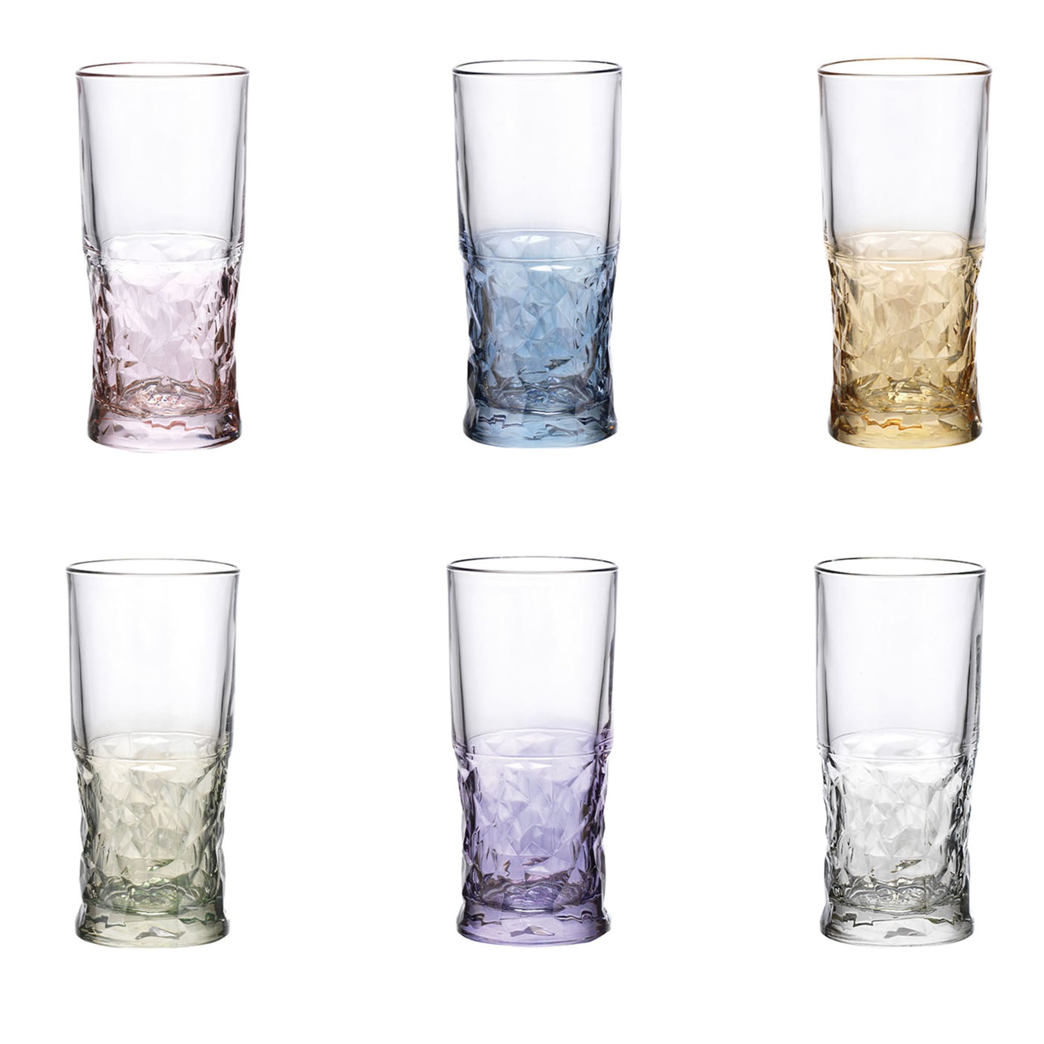 Sound 02 Polychrome Set of 6 Faceted Drinking Glasses