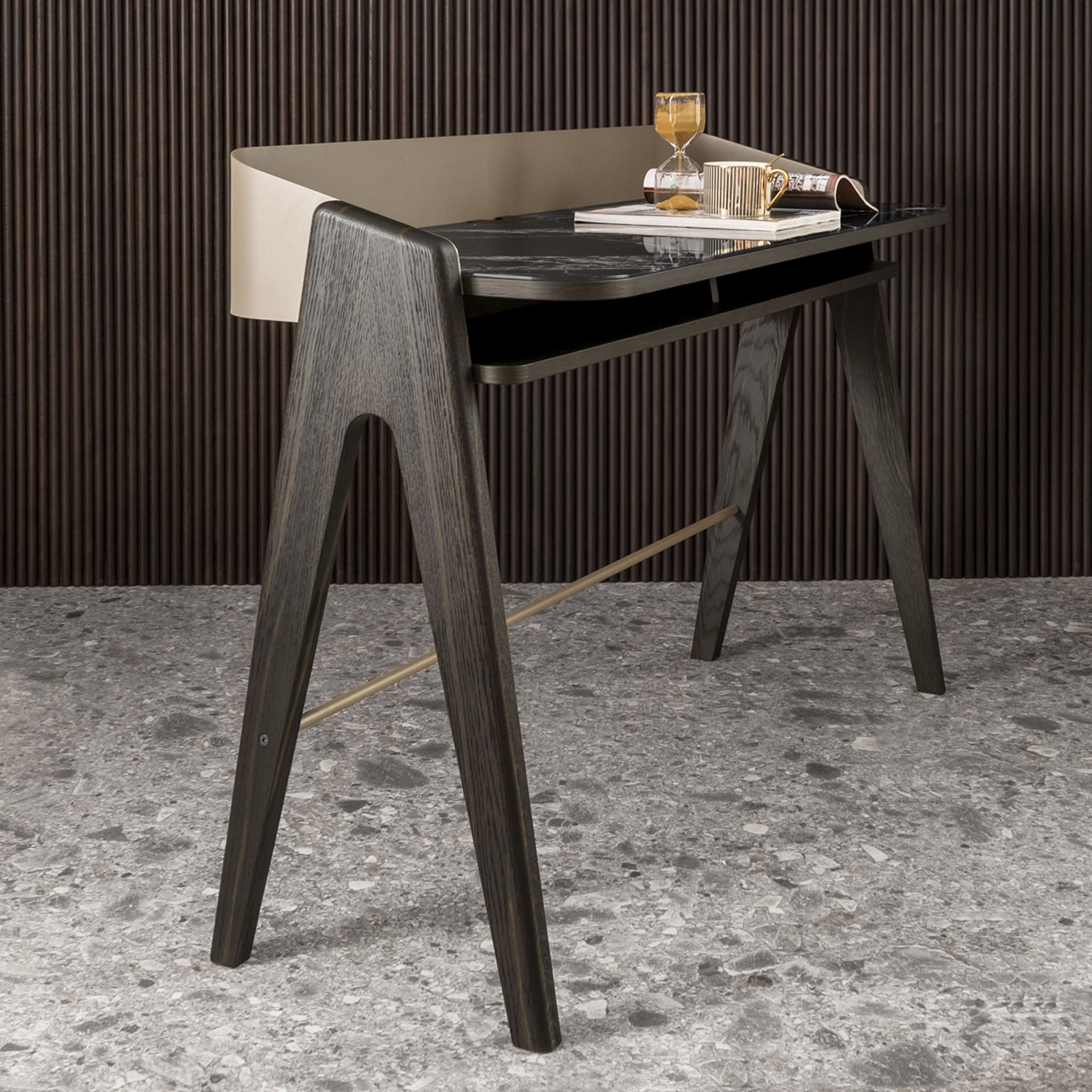 Bavero Breccia Imperiale Schreibtisch mit Marmor- und Eichenholz-Effekt - Alternative Ansicht 3