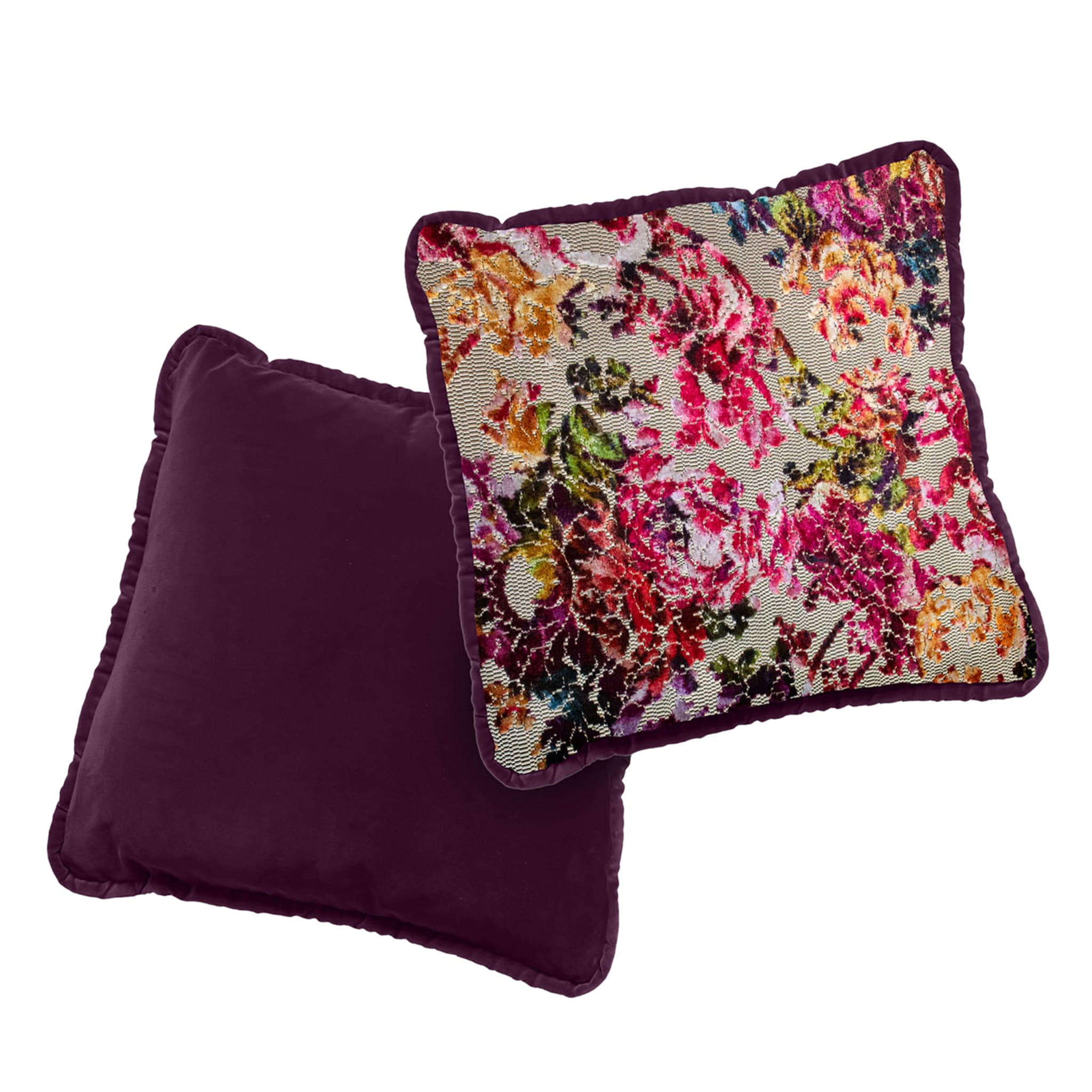 Flower Fantasy and Bordeaux Velvet Reversible Cushion - Alternative view 1