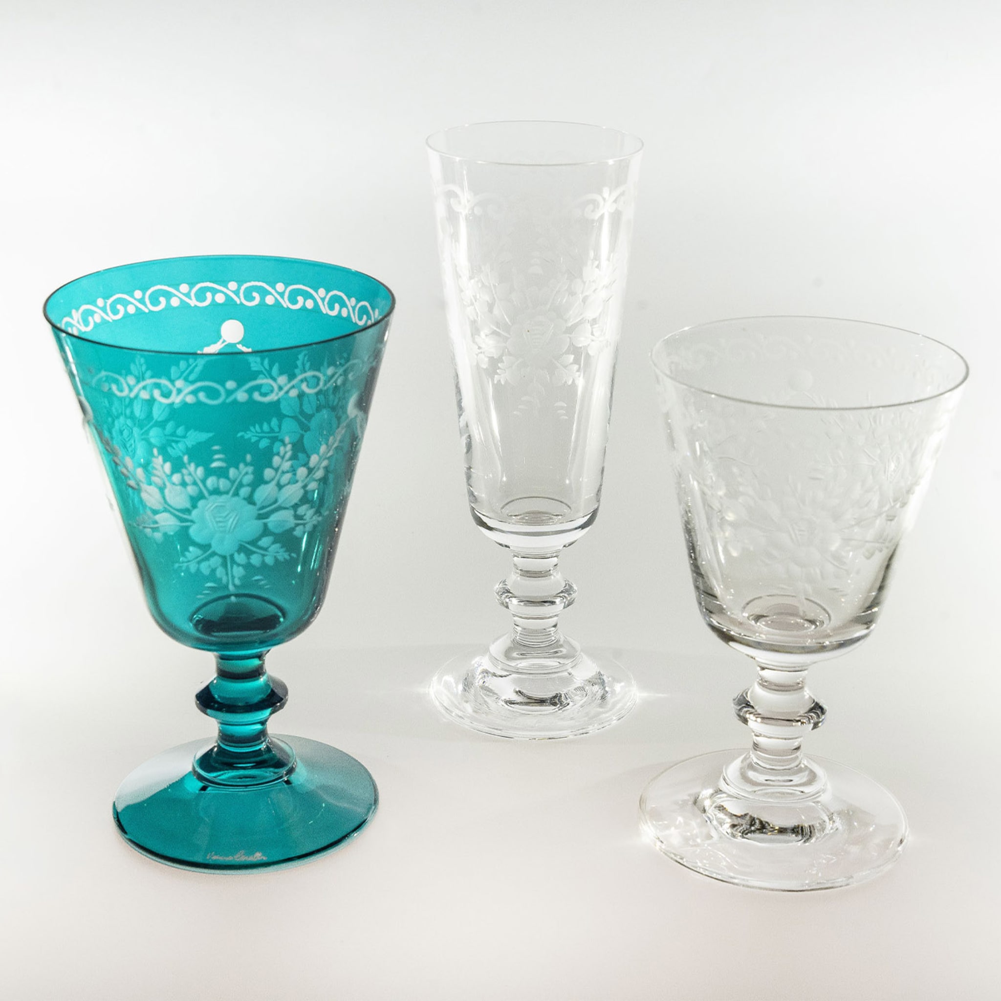 Vienna Set of 6 Etched Teal Water Glasses - Alternative view 1