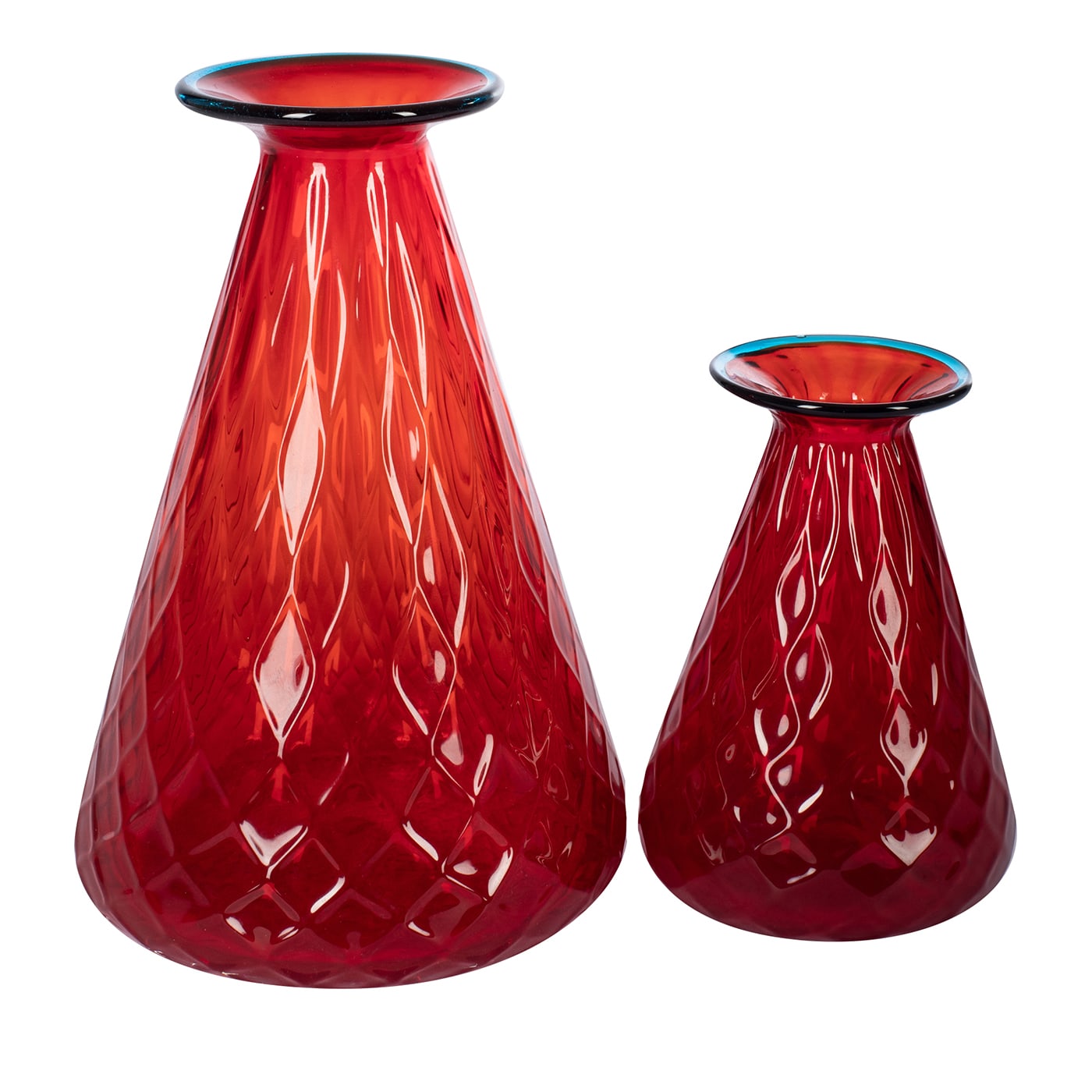 Balloton Set of 2 Conical Red Vases Officine di Murano 1295 - Artemest