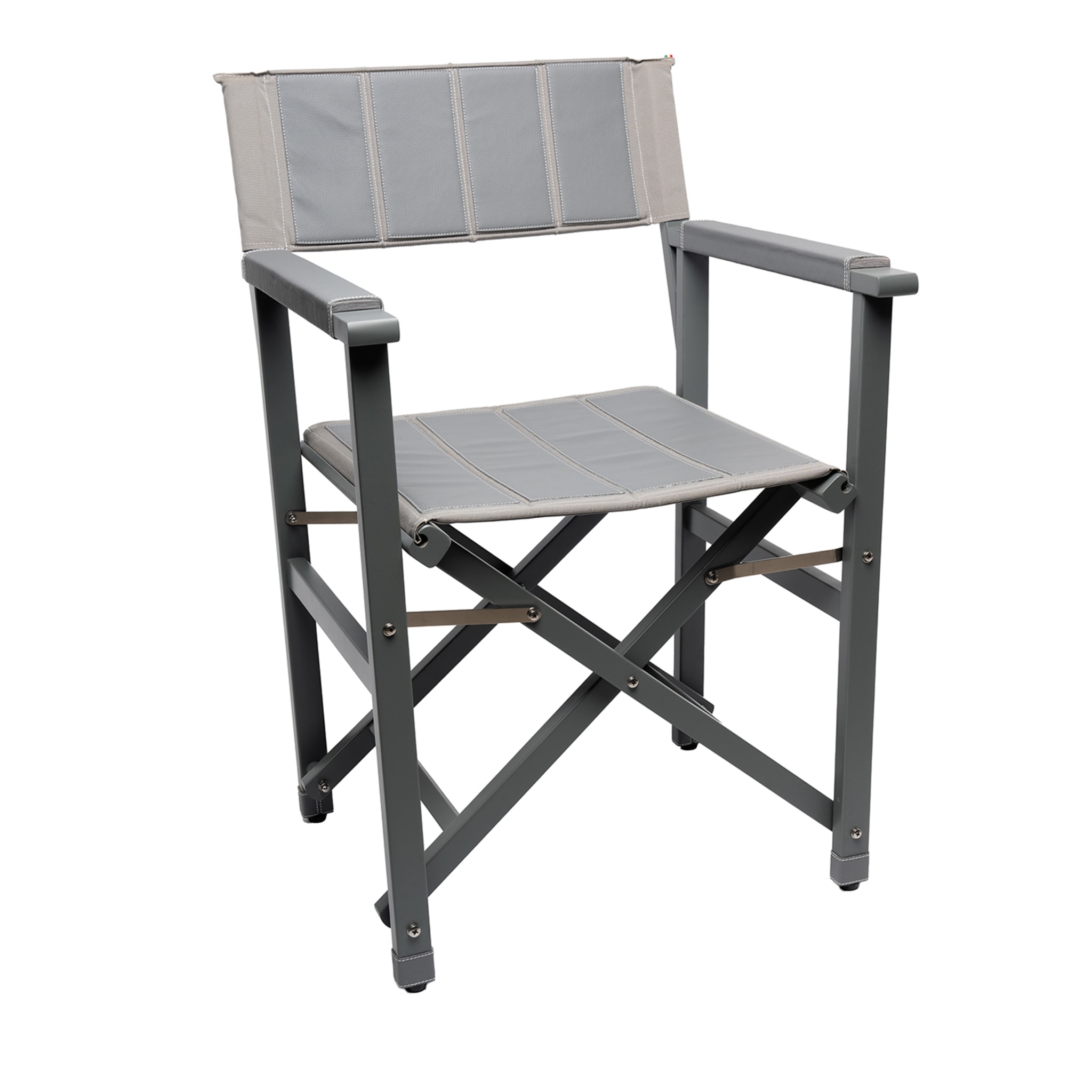 Gray Director Chair With Faux Leather Upholstery - Main view