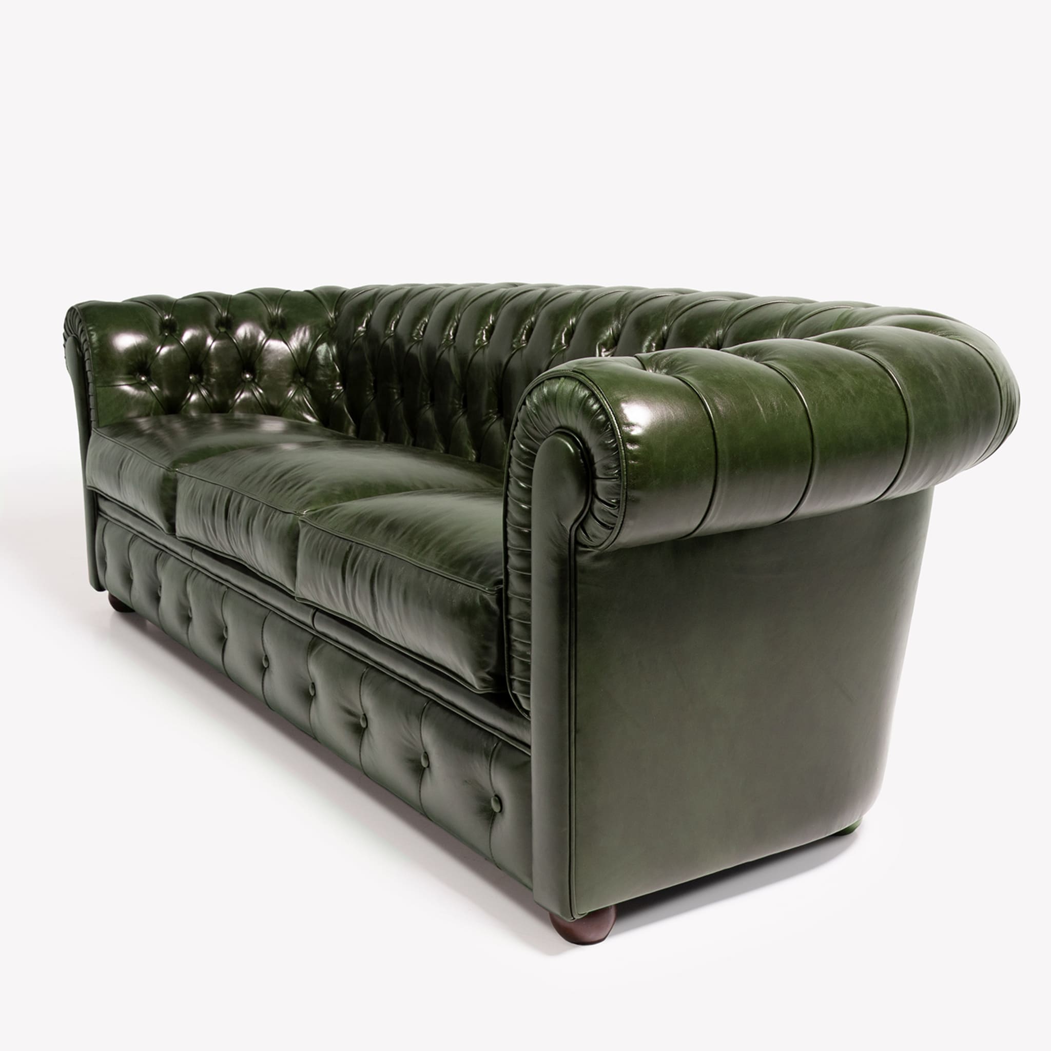 Chesterfield Green Leather 3-Seater Sofa - Alternative view 1