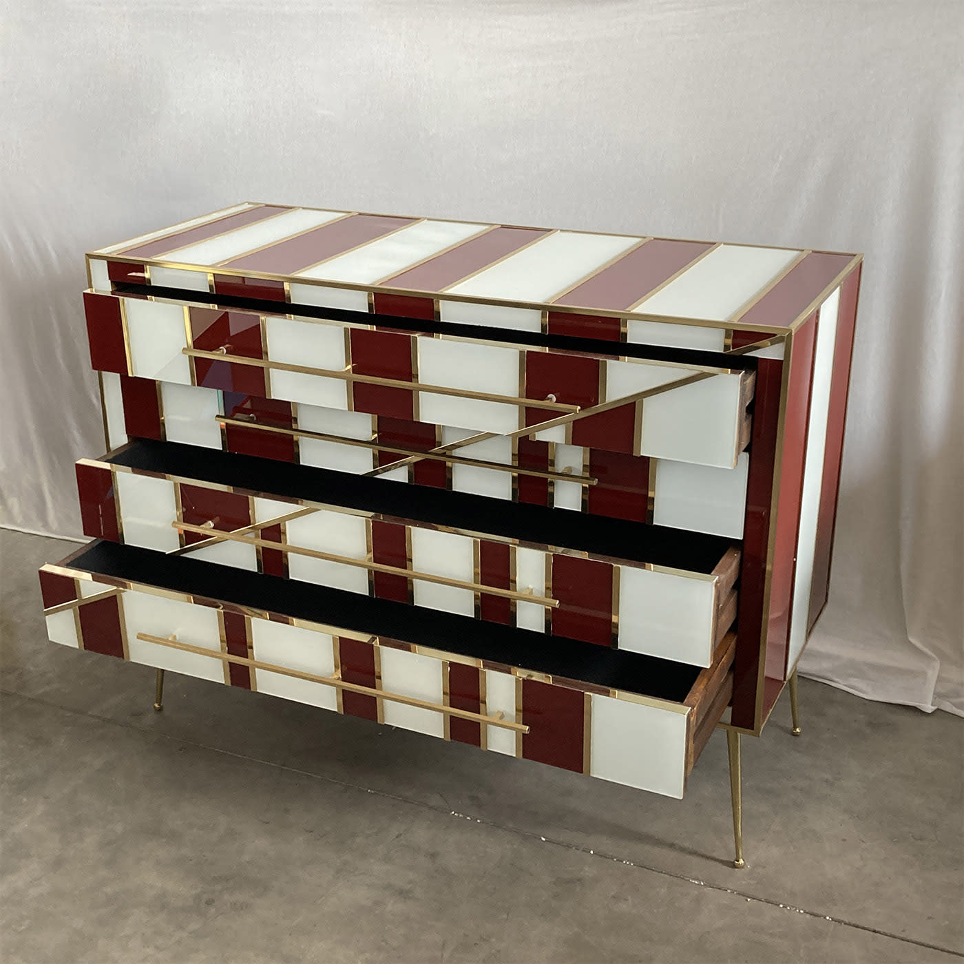 Red and shop white dresser