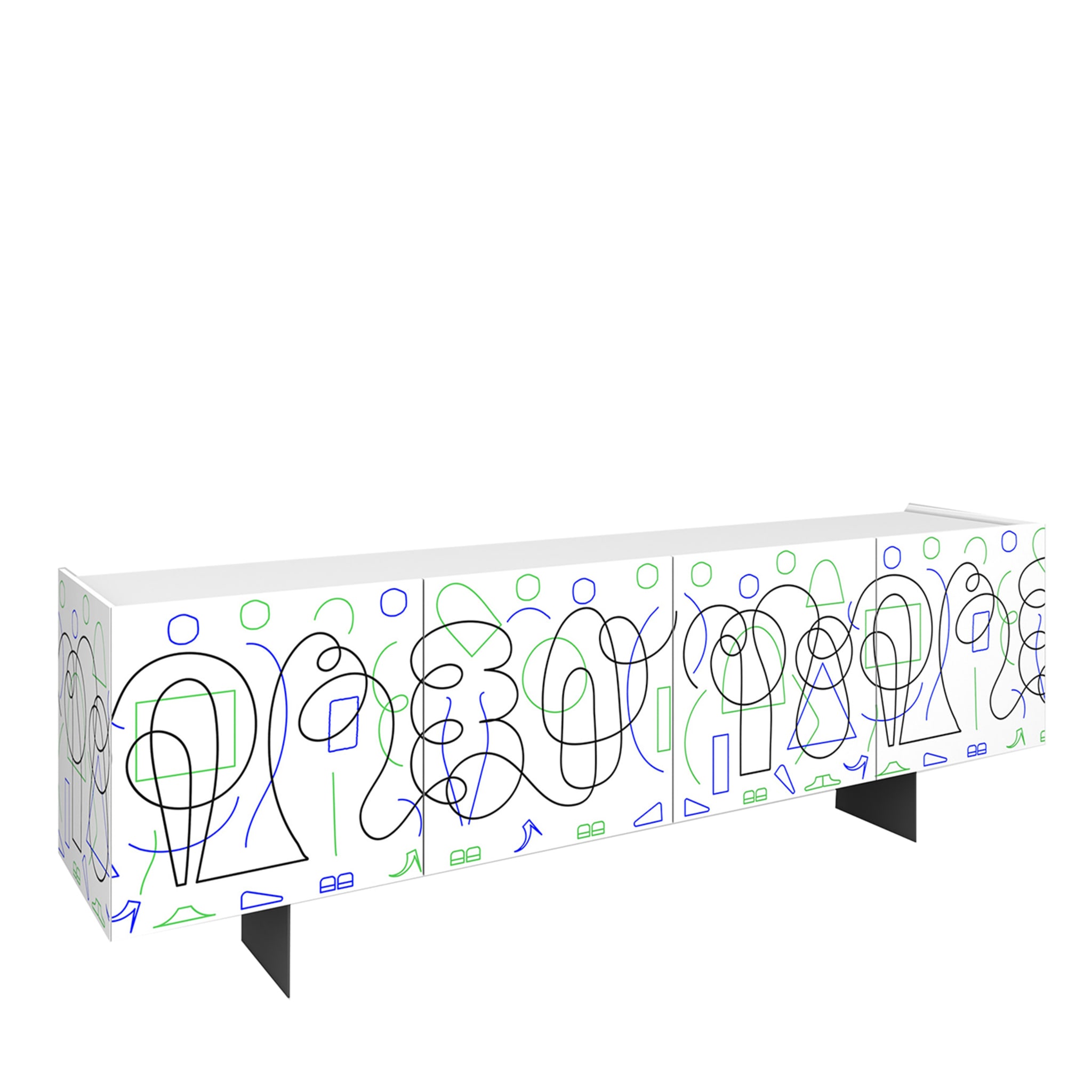 White Doodle 4-Door Sideboard by Jonathan Calugi - Main view