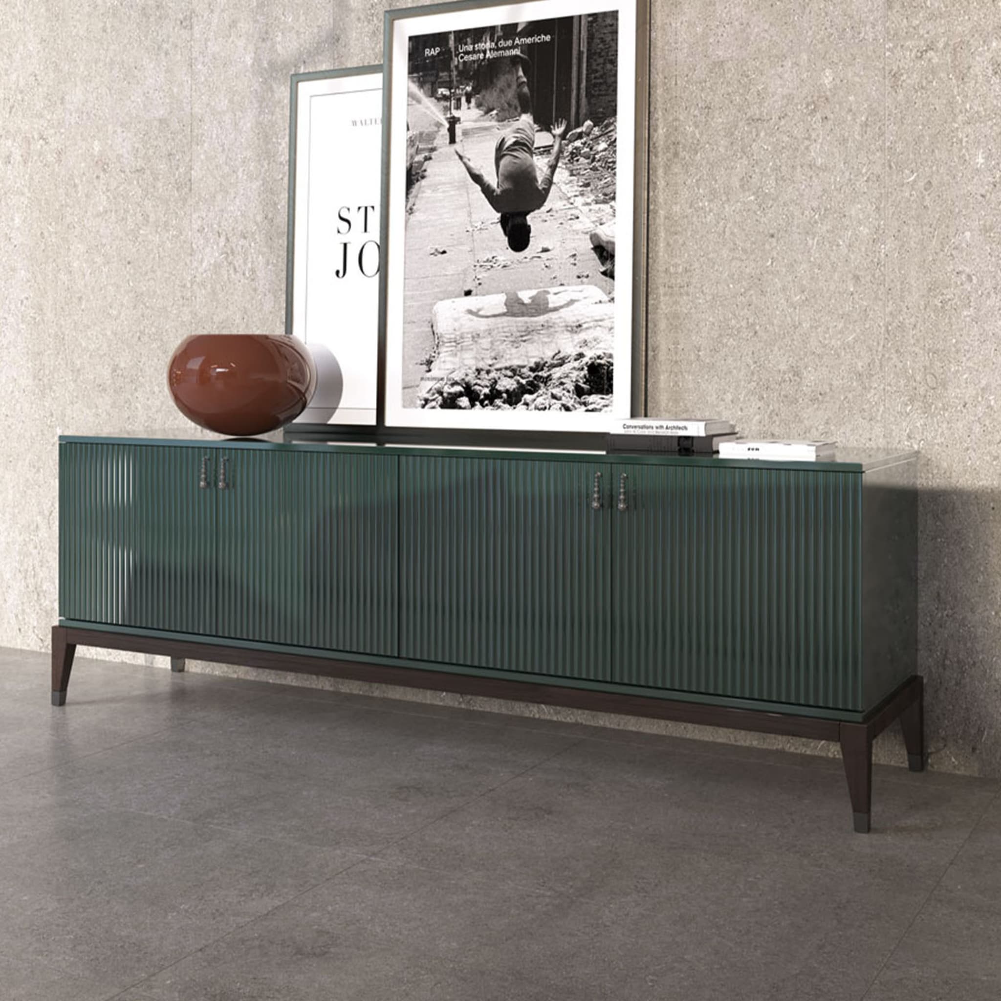 Italienisches Sideboard in glänzendem Smaragdgrün lackiert  - Alternative Ansicht 4