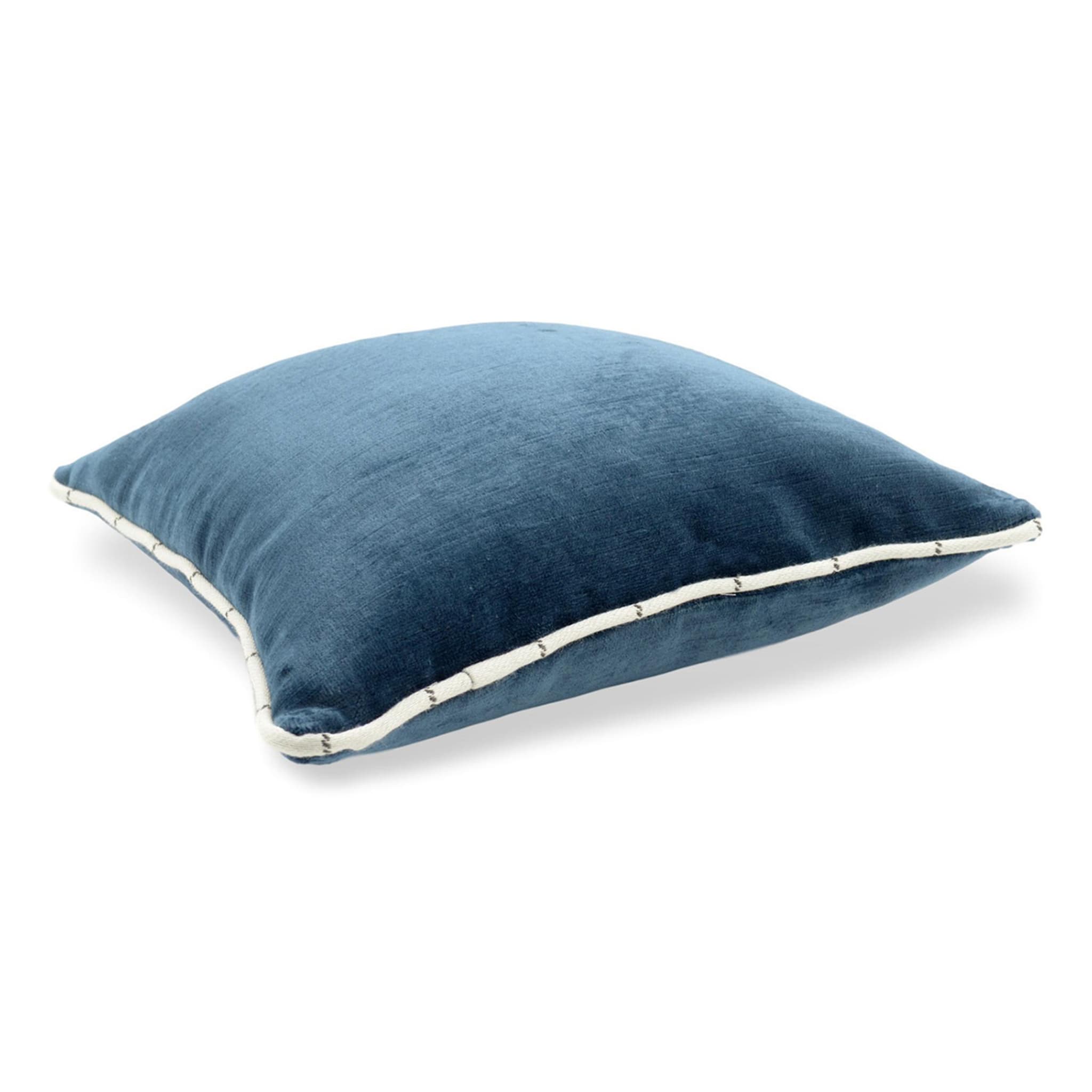 Blue Linen Velvet Carré Cushion and jacquard fabric - Alternative view 1