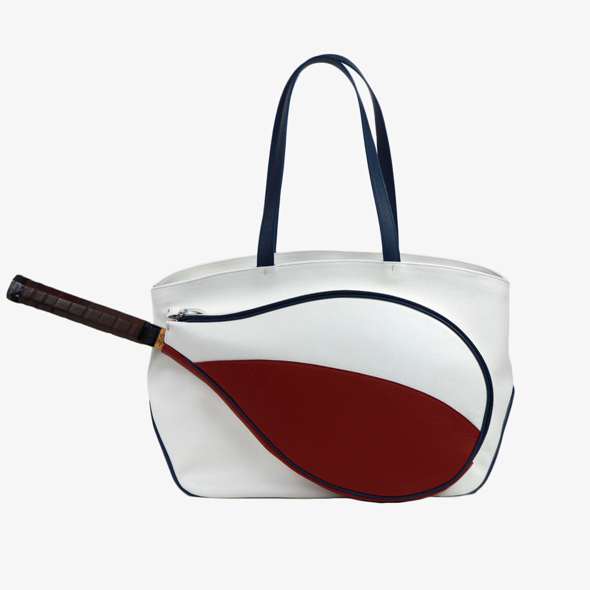 Bolsa de deporte blanca/roja/azul con bolsillo en forma de raqueta de tenis - Vista alternativa 3