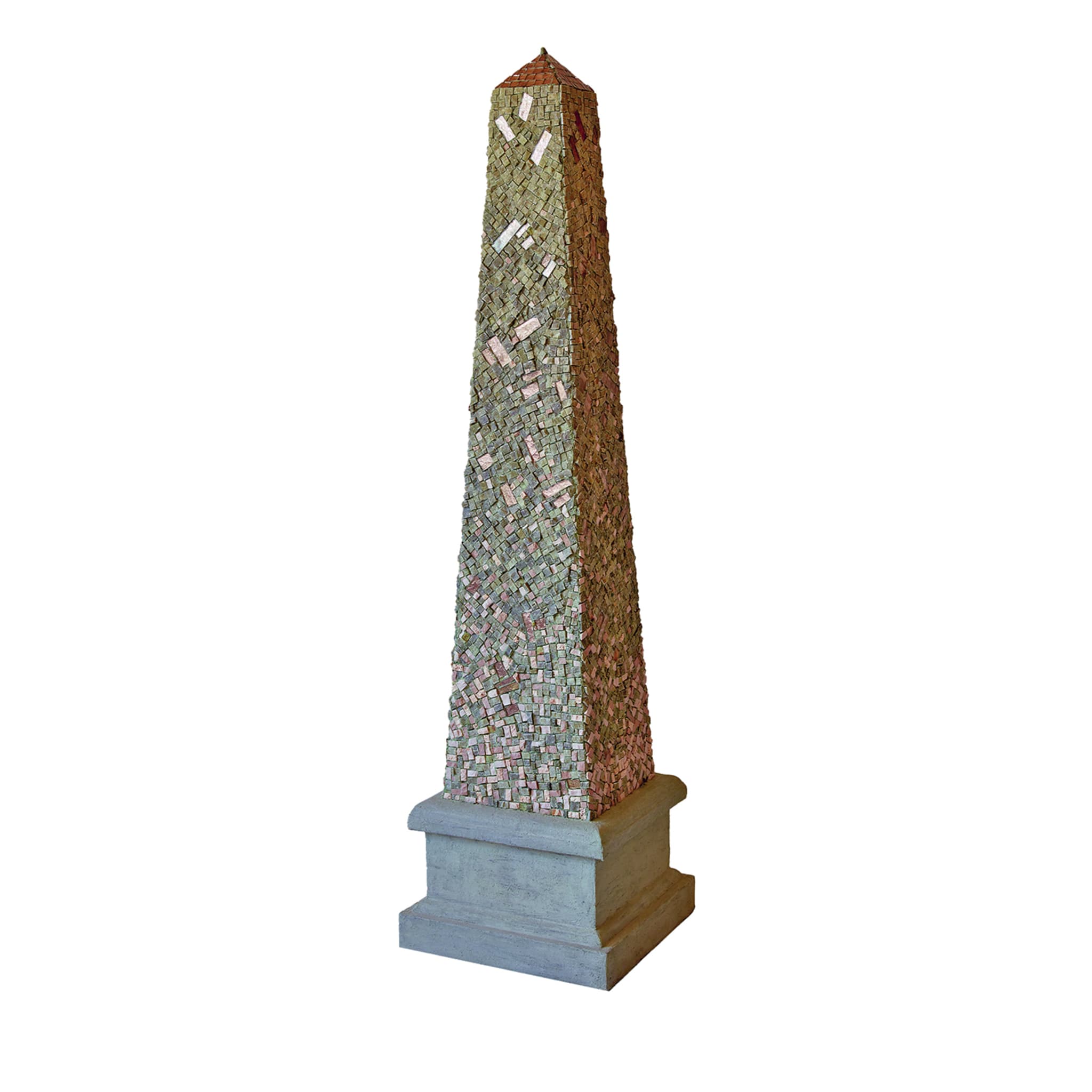 Escultura de mosaico verde Helios 1 Obelisco - Vista principal