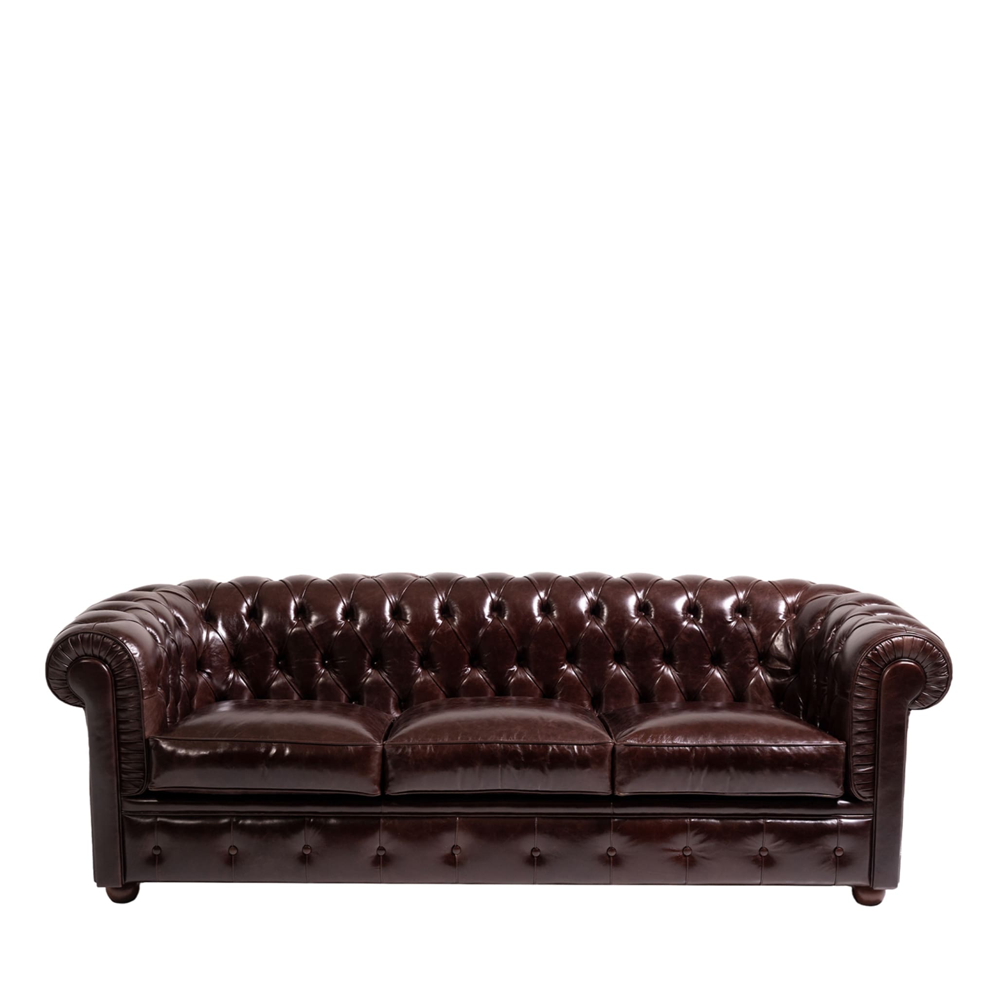Chesterfield Brown Leather 3-Seater Sofa - Main view