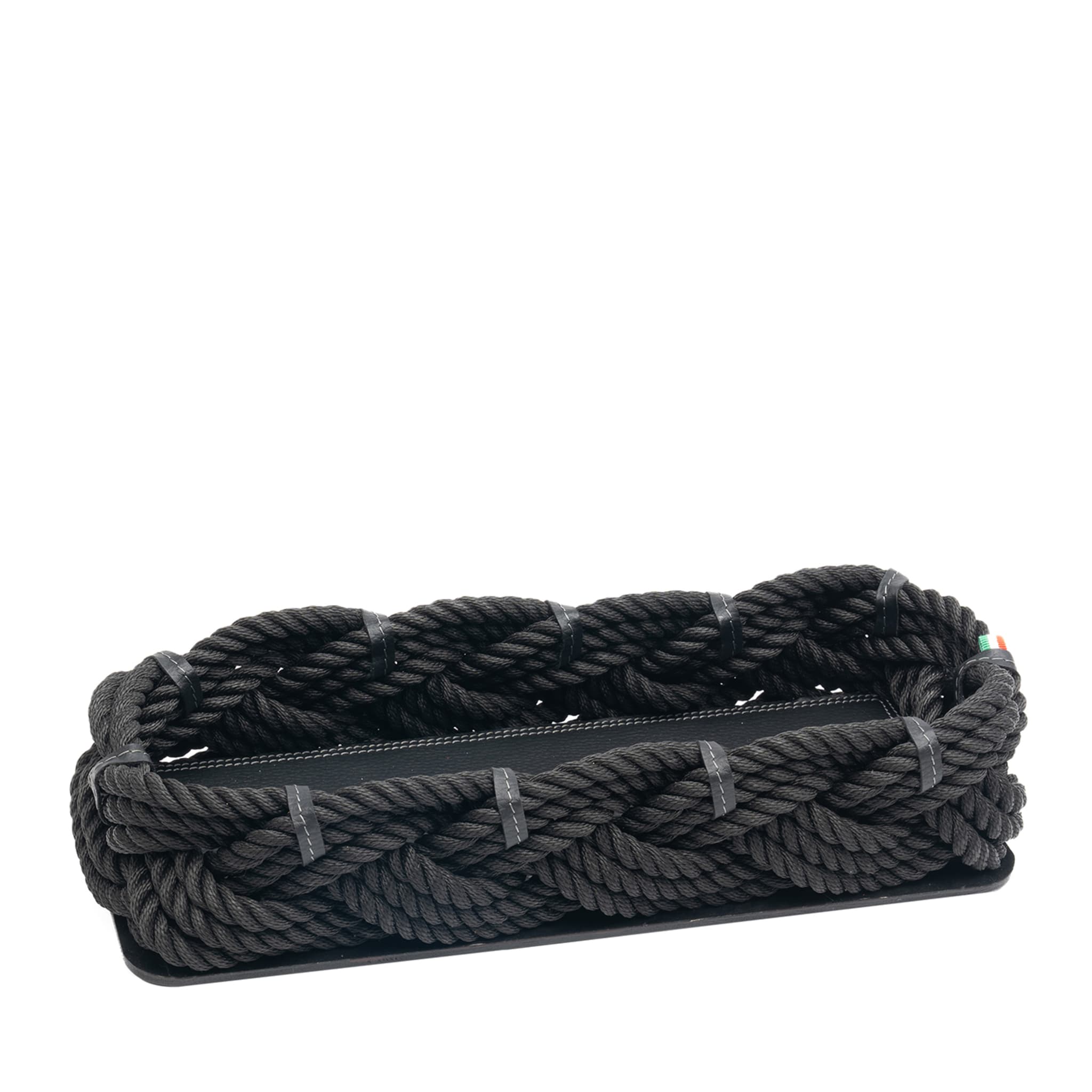 Nautical-Inspired Medium Black Rectangular Rope Basket  - Main view