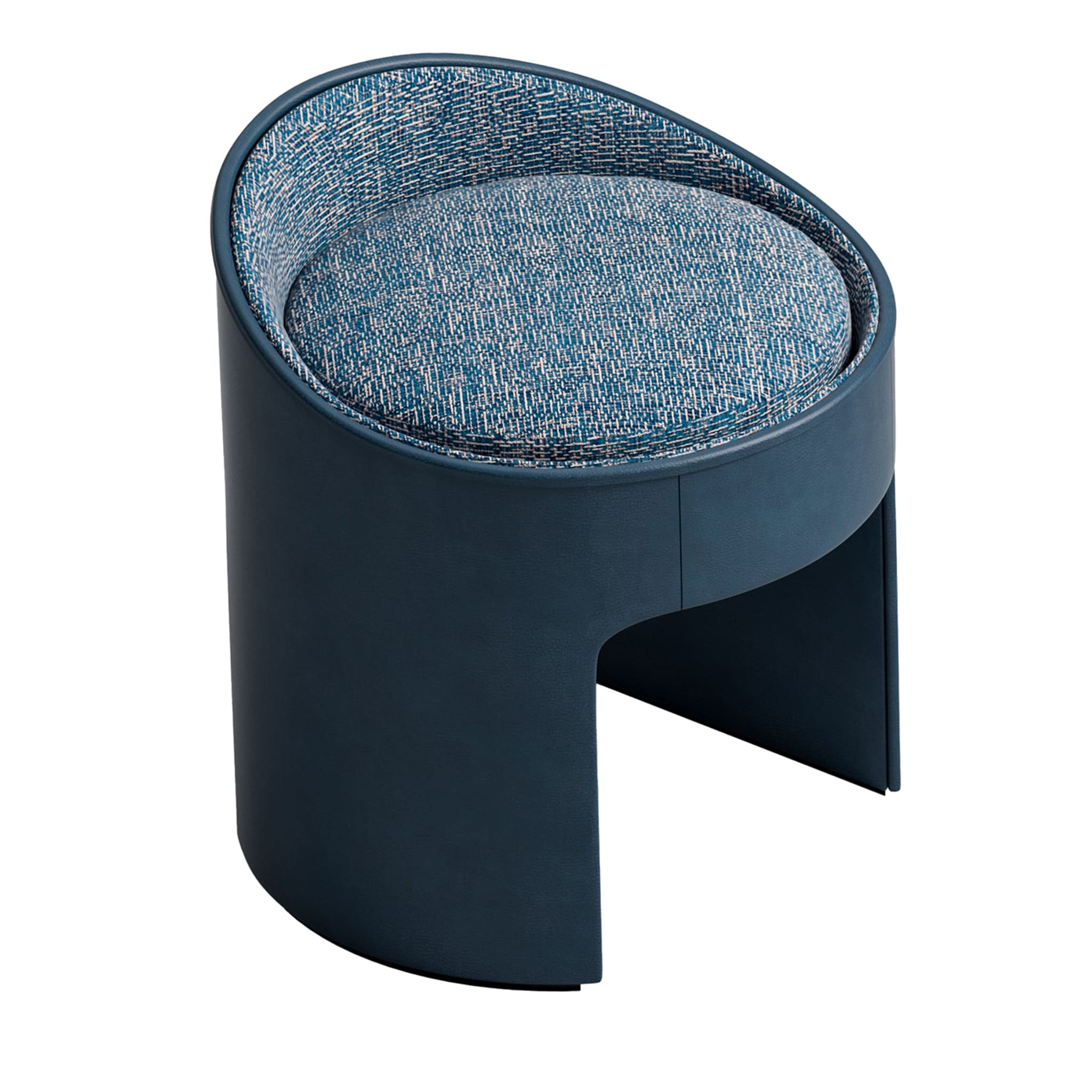 Blue Leather and Fabric Vanity Pouf - Main view