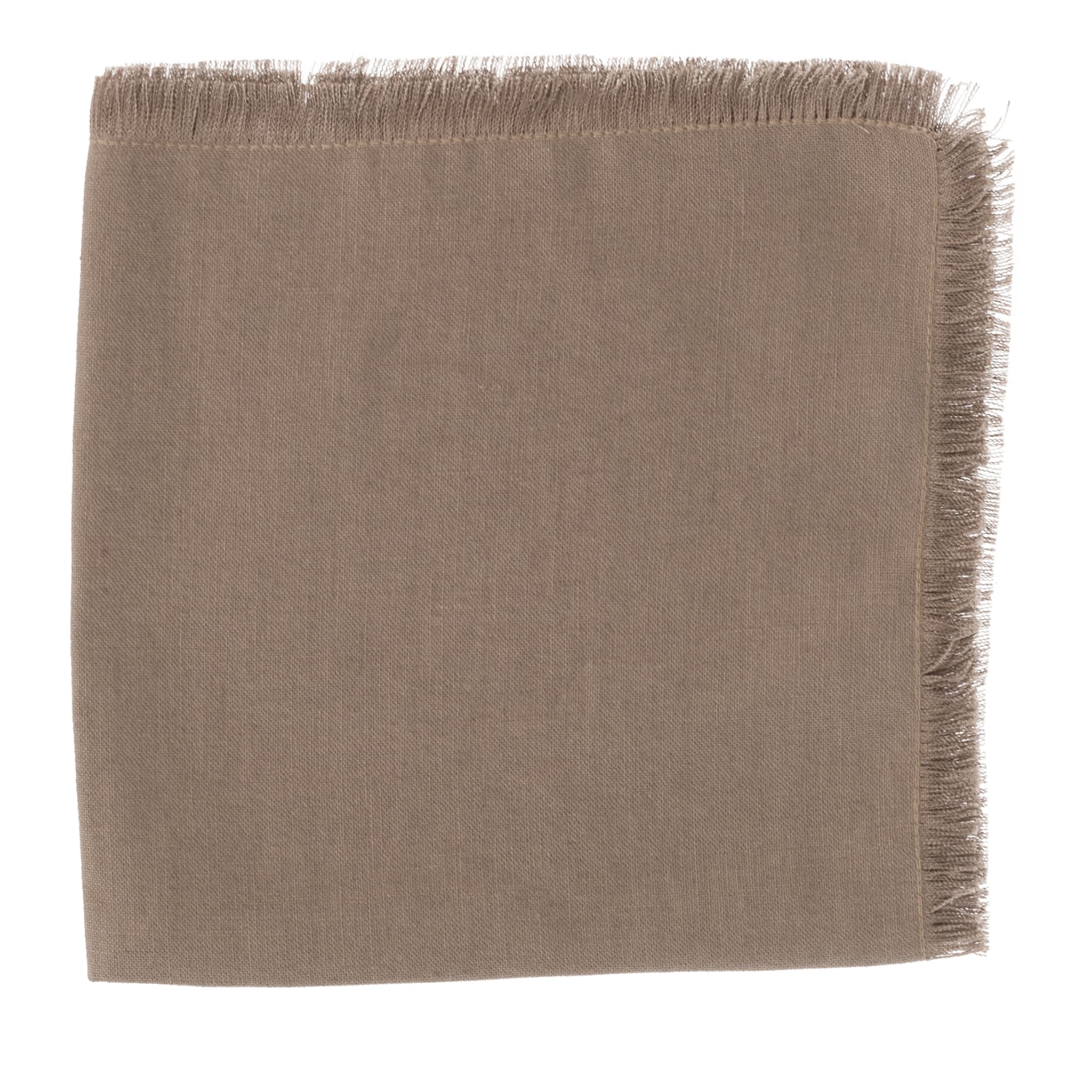 Set of 4 Luxury Hand-Fringed Taupe Pure Linen Napkins - Main view