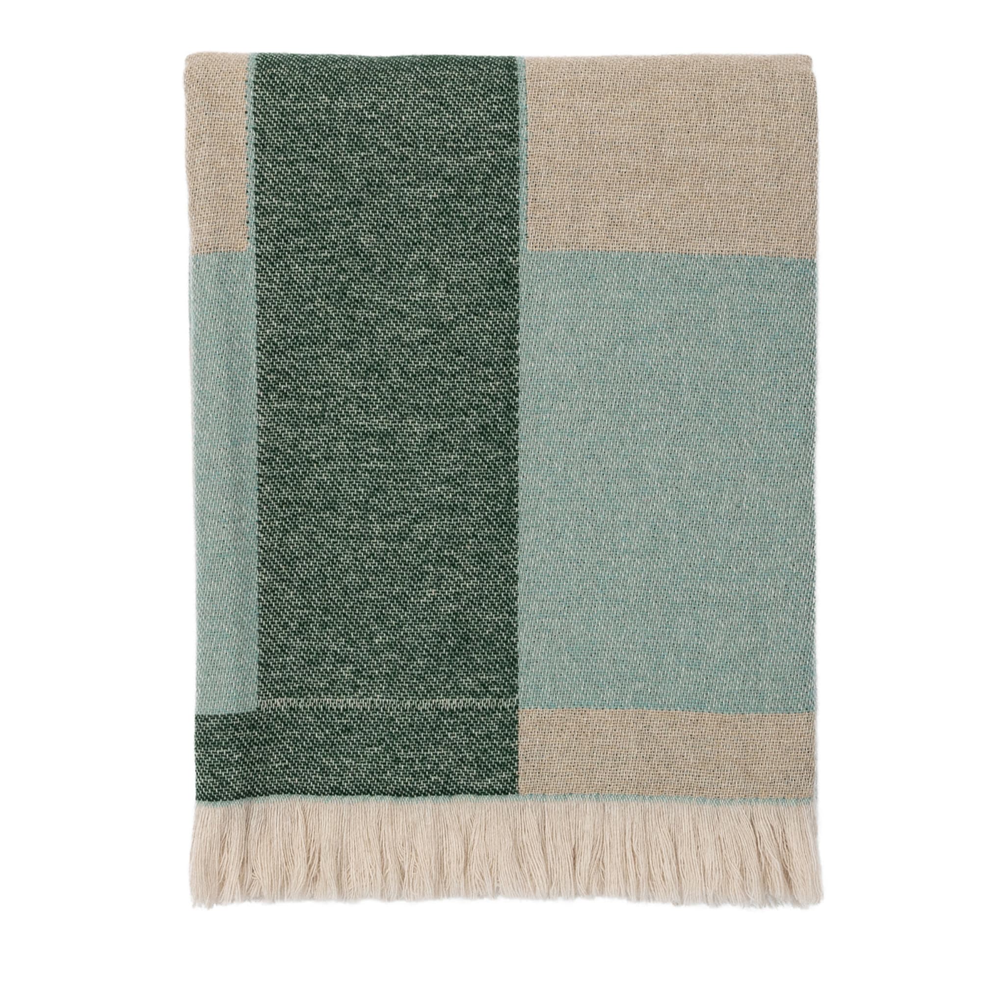 Fringed Intertwined-Patterned Green Blanket - Main view