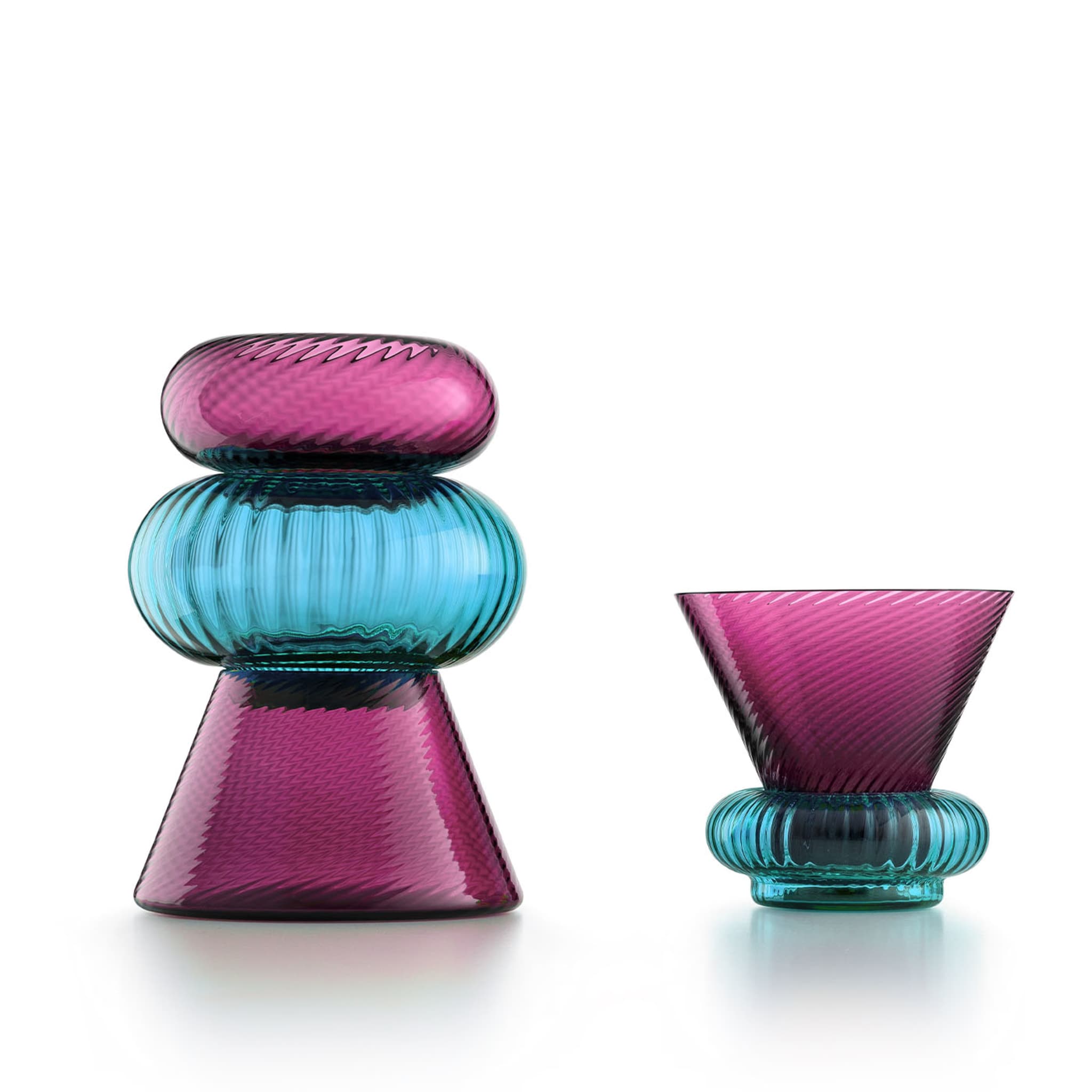 Issey Set of 5 Ruby and Turquoise Vases By Matteo Zorzenoni - Vue alternative 1