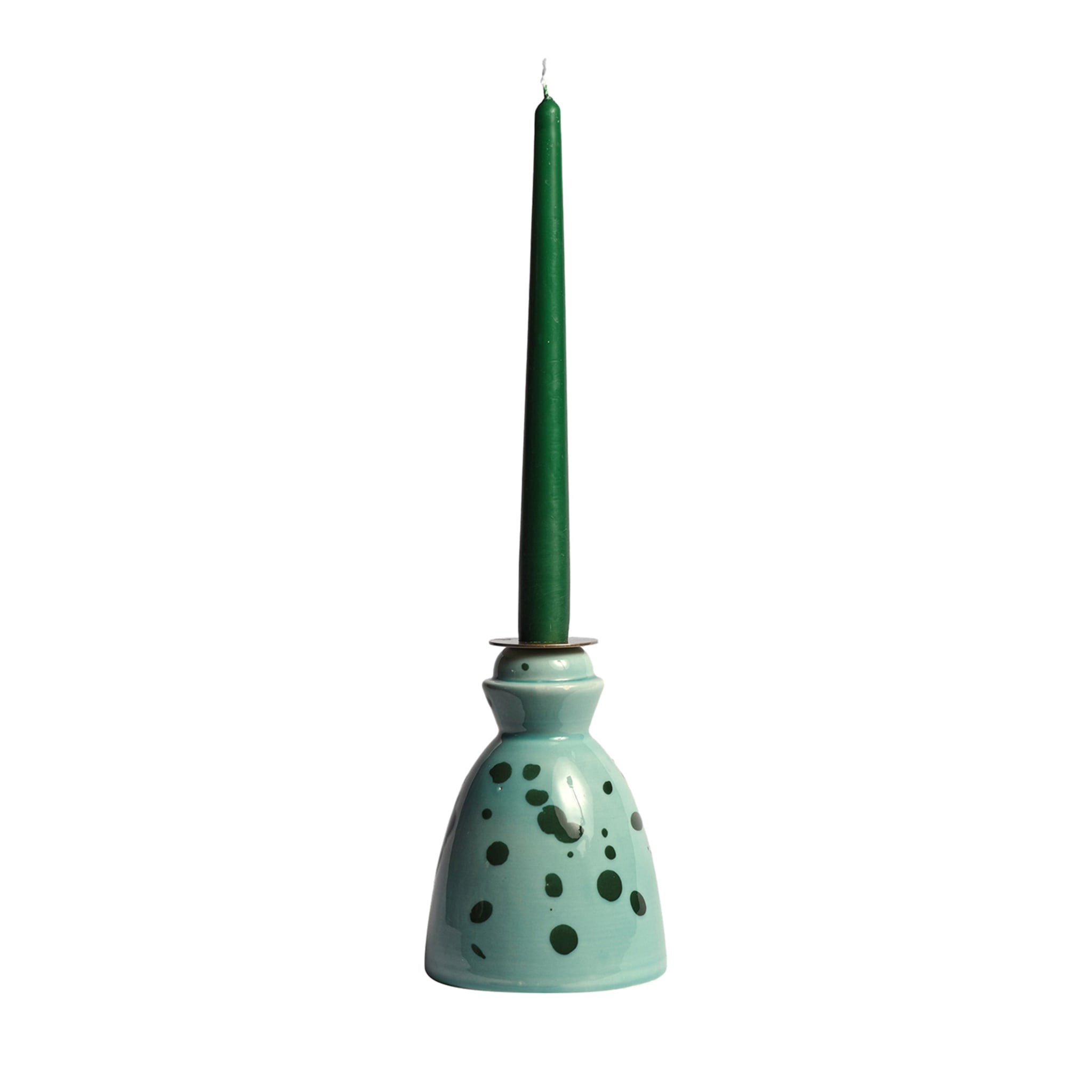 Candelero de cerámica verde con 4 velas de cera de abeja - Vista principal