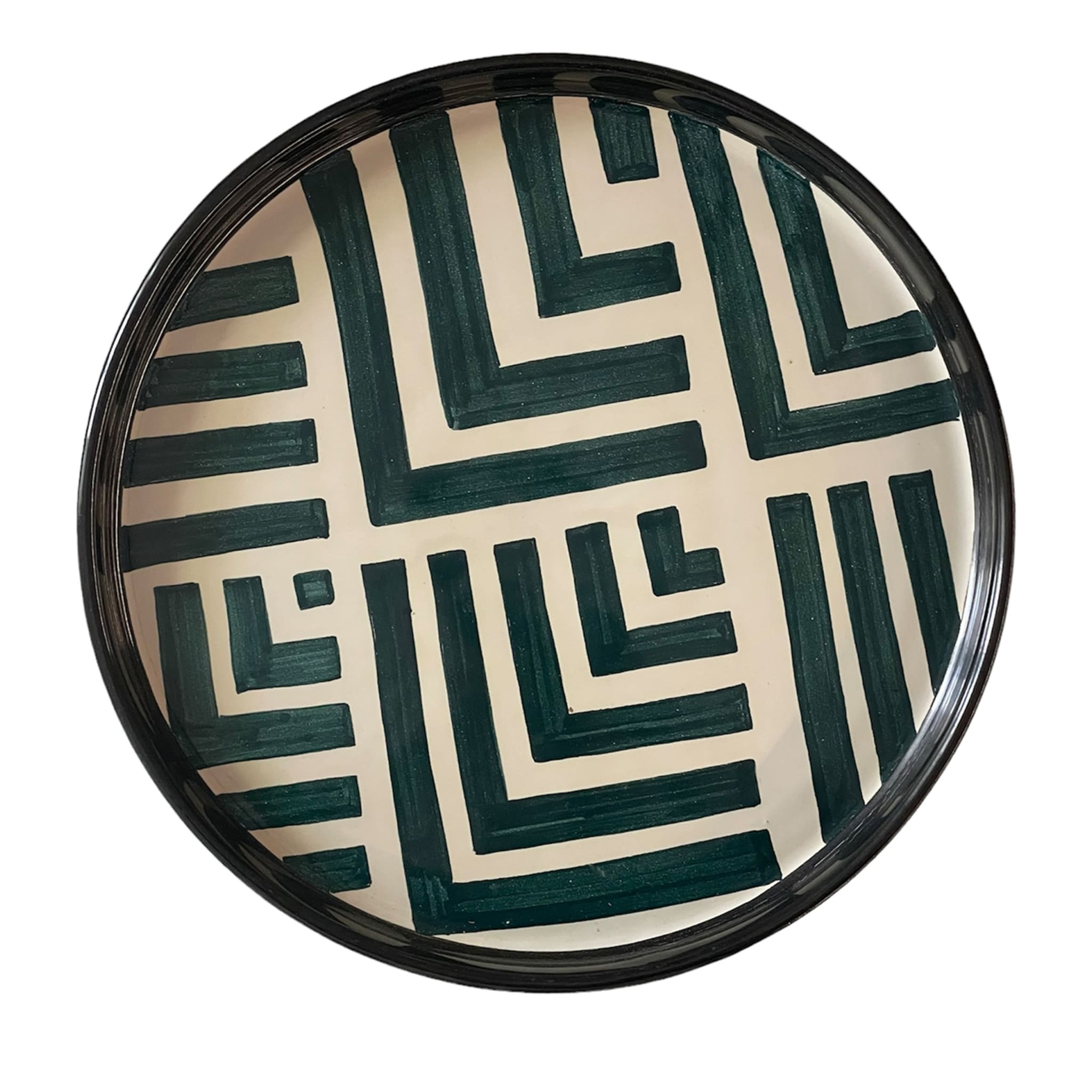 Green and White Striped Round Tray - Main view