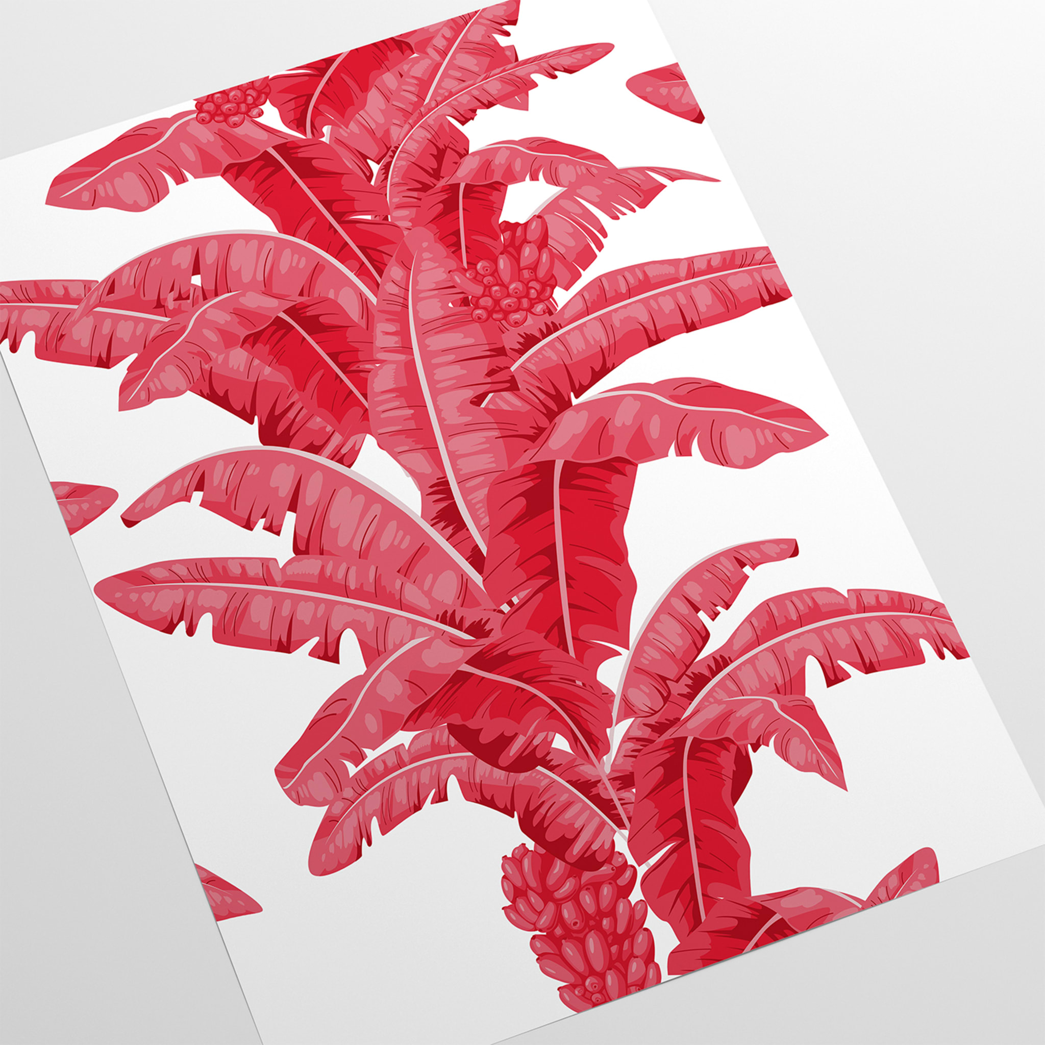 Carta da parati a foglie di palma tropicale in rosso e bianco - Vista alternativa 1