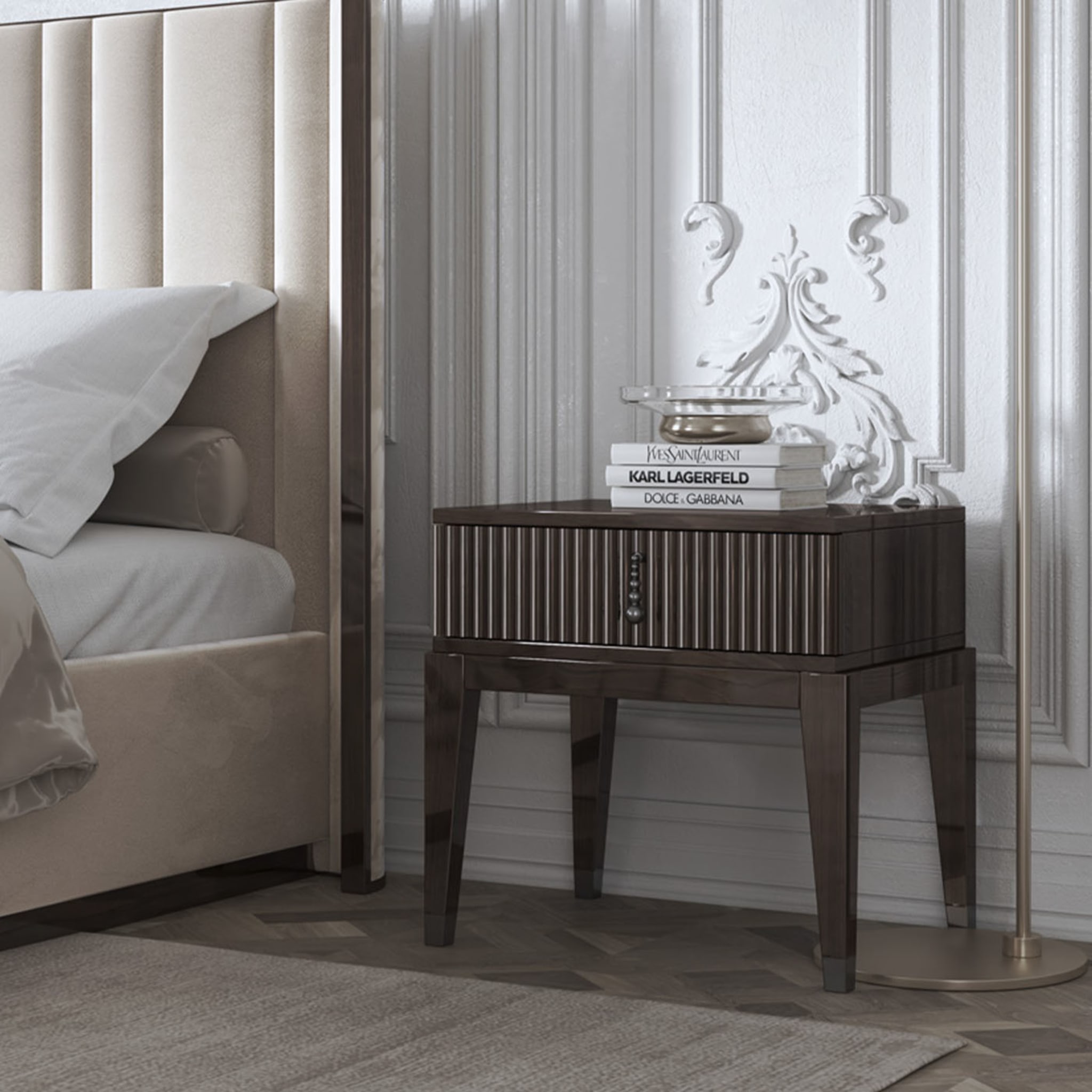  Saga 140 Italian Curved Bed Upholstered In Velvet Fabric - Alternative view 1