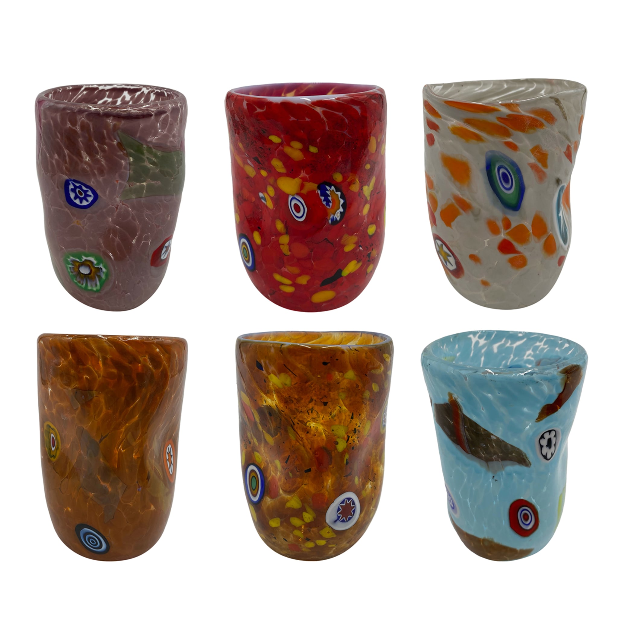 Juego policromado de 6 vasos decorados con Murrina - Vista principal