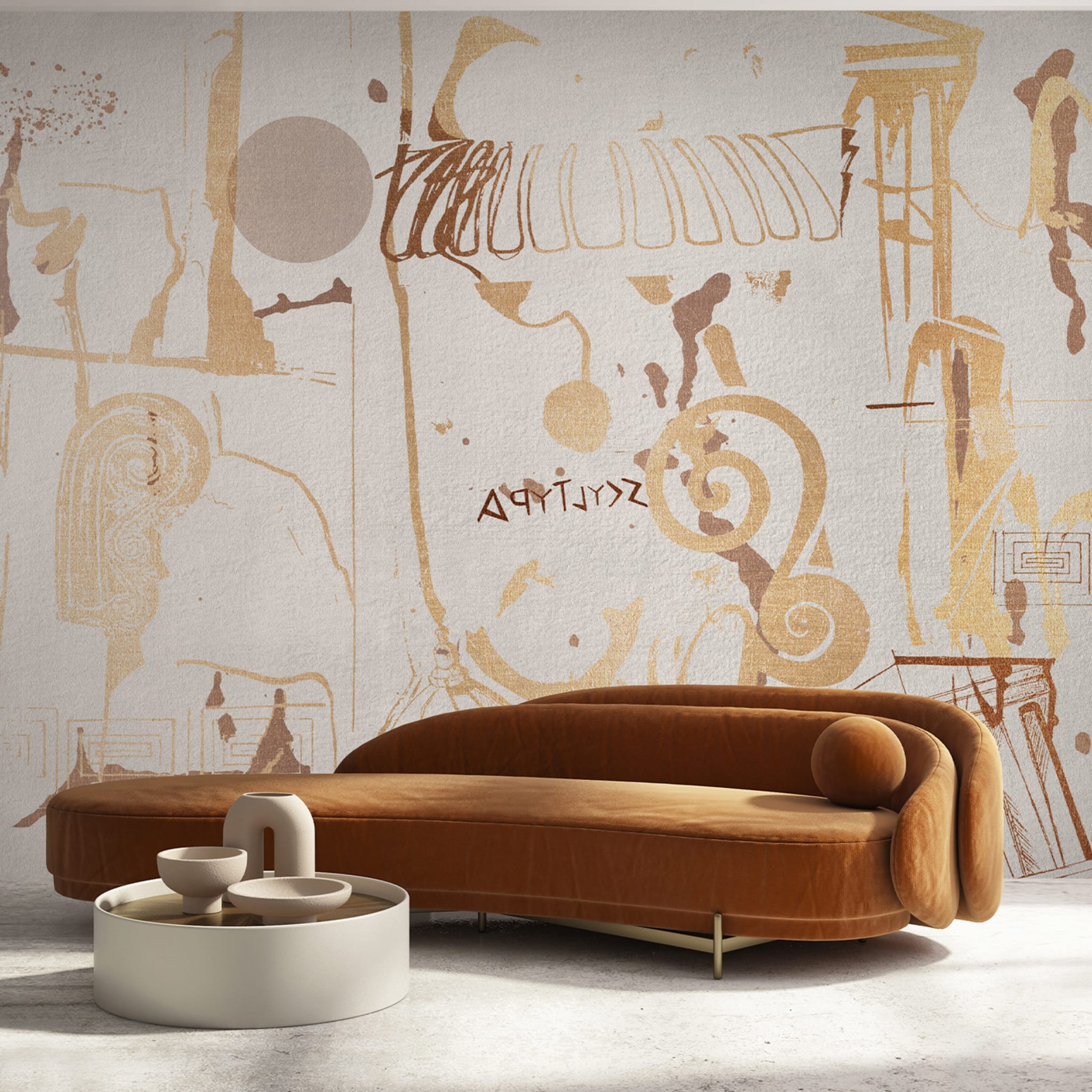 Gold greek decoration textured wallpaper  - Alternative view 1