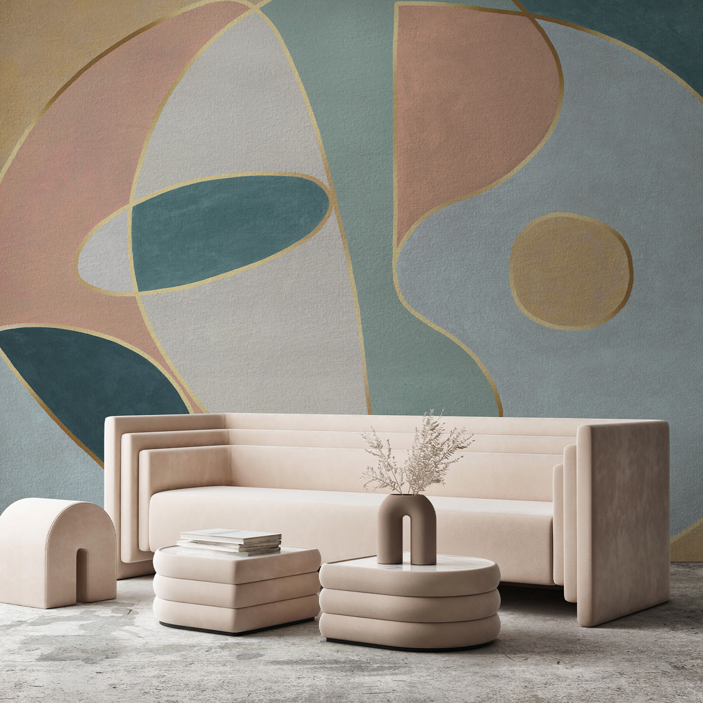 Pastel colors shapes on shapes textured wallpaper - Affreschi & Affreschi