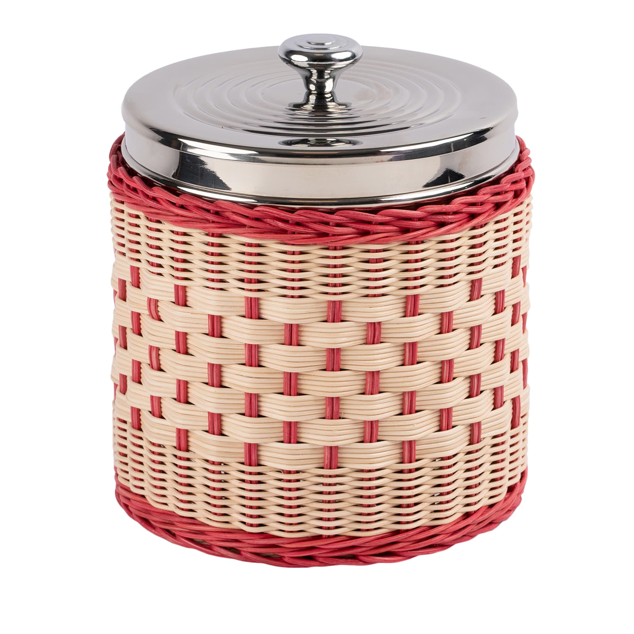 Iris Pink and Natural Wicker Box with Stainless Steel Ice Container - Main view