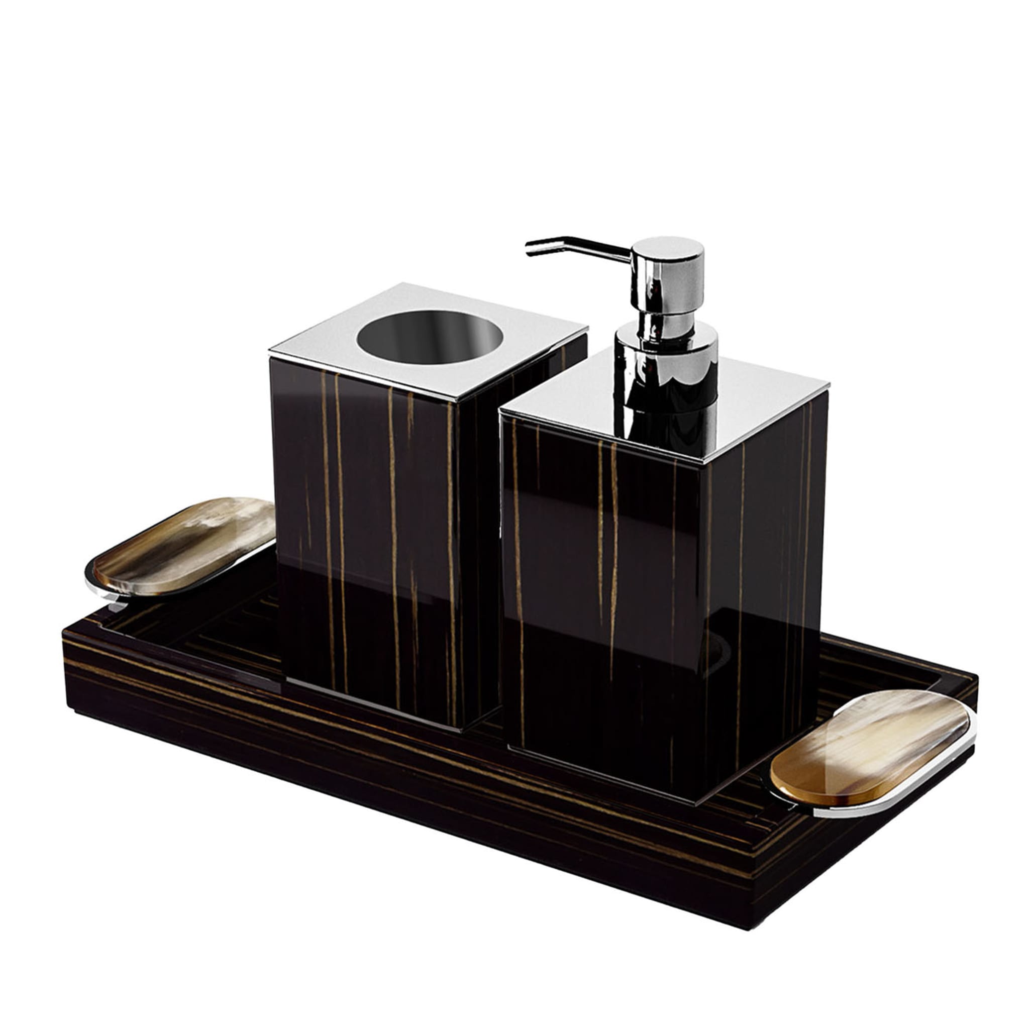 Argentella Ebony Set of Soap Dispenser and Toothbrush Holder - Main view