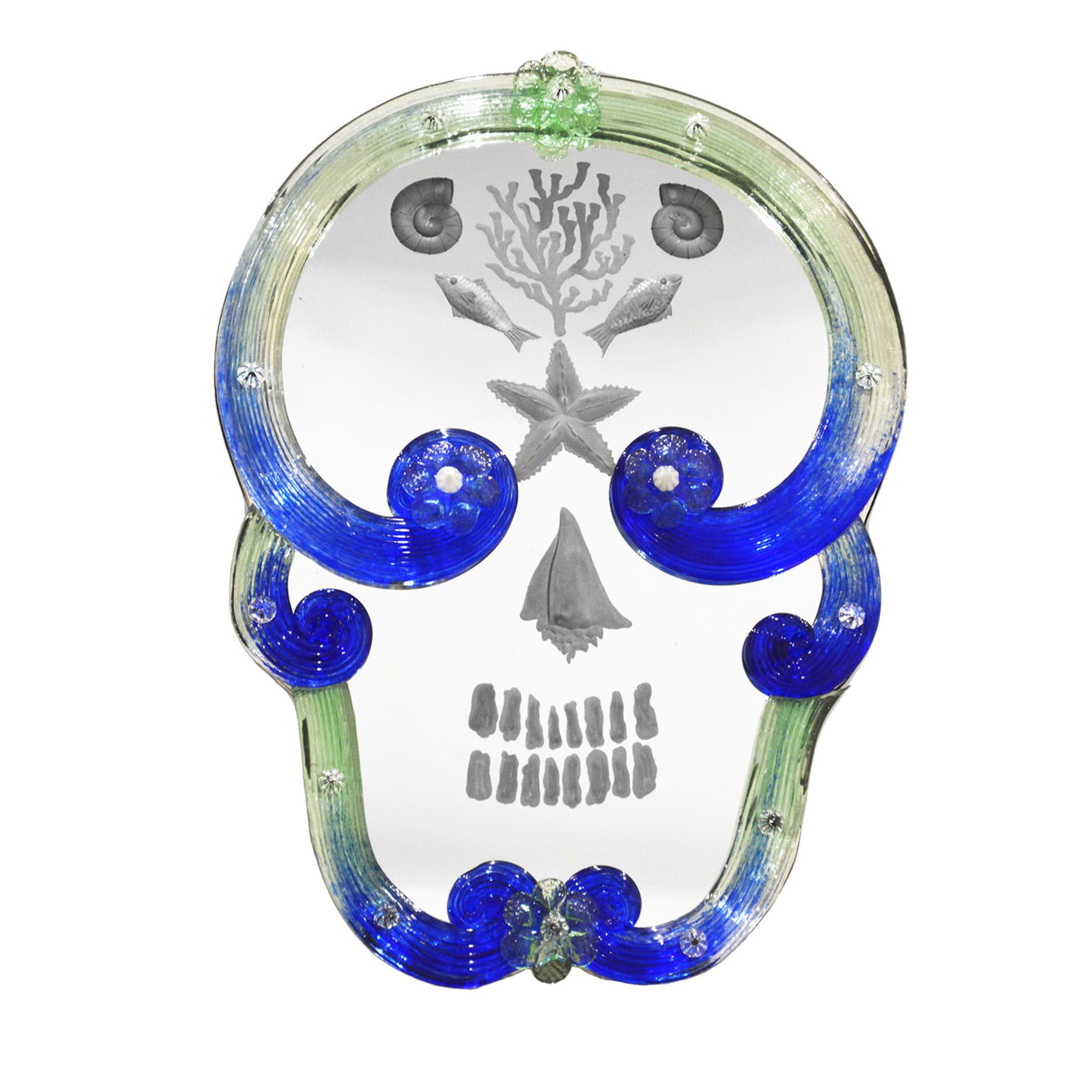 Blue and Green Pop Skull Mirror By Bradley Theodore - Main view